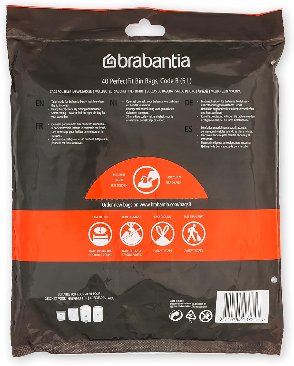 Brabantia - PerfectFit Müllbeutel (Größe B/5 Liter) Dicke Müllbeutel aus Kunststoff mit Bindeband 3