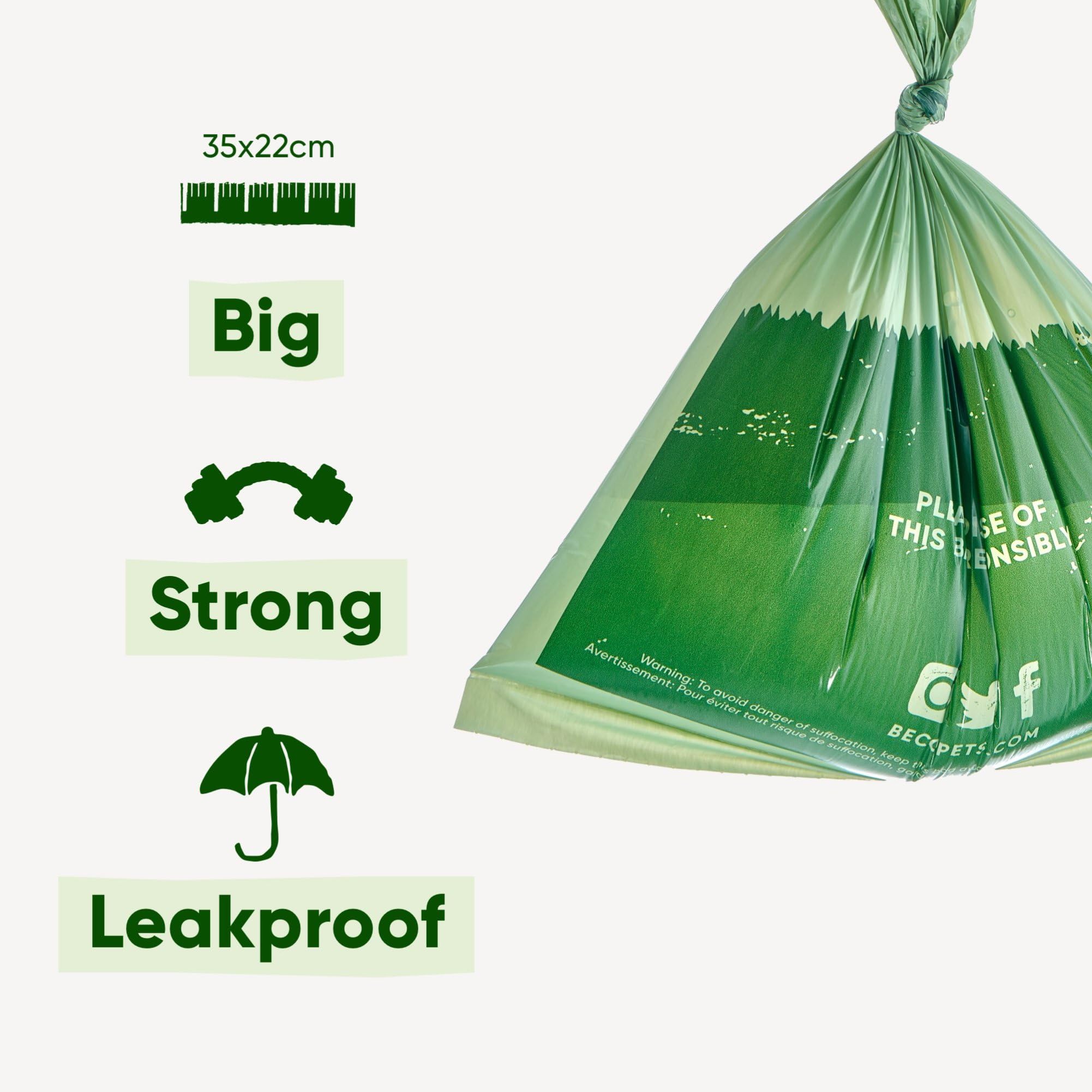 Beco Strong & Large Poop Bags - 120 Bags (8 Rolls of 15) - Unscented Dog Poo Bags