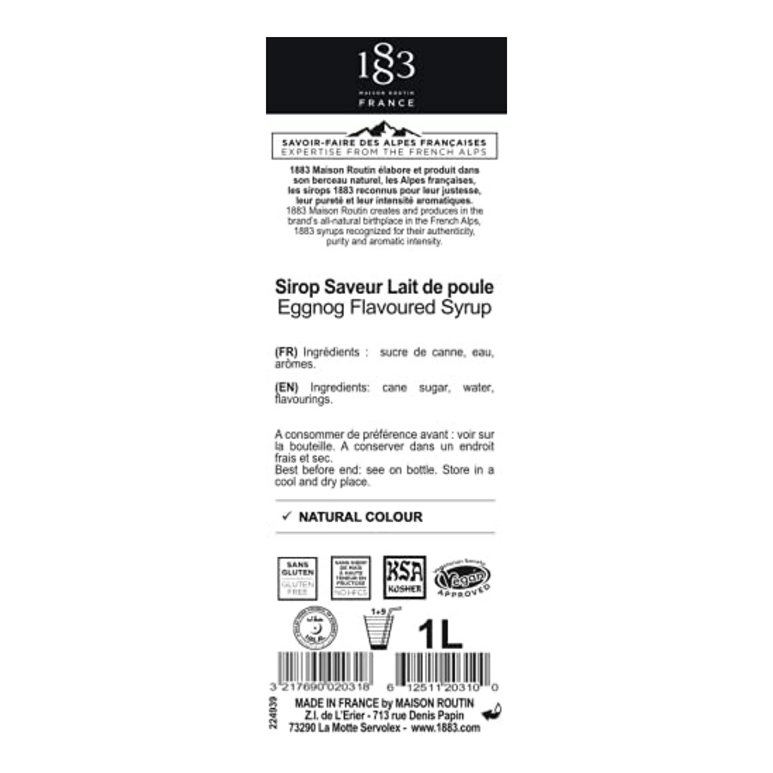 1883 Maison Routin - Eierlikörsirup für Heißgetränke &amp; Cocktails, Glasflasche 1L 6