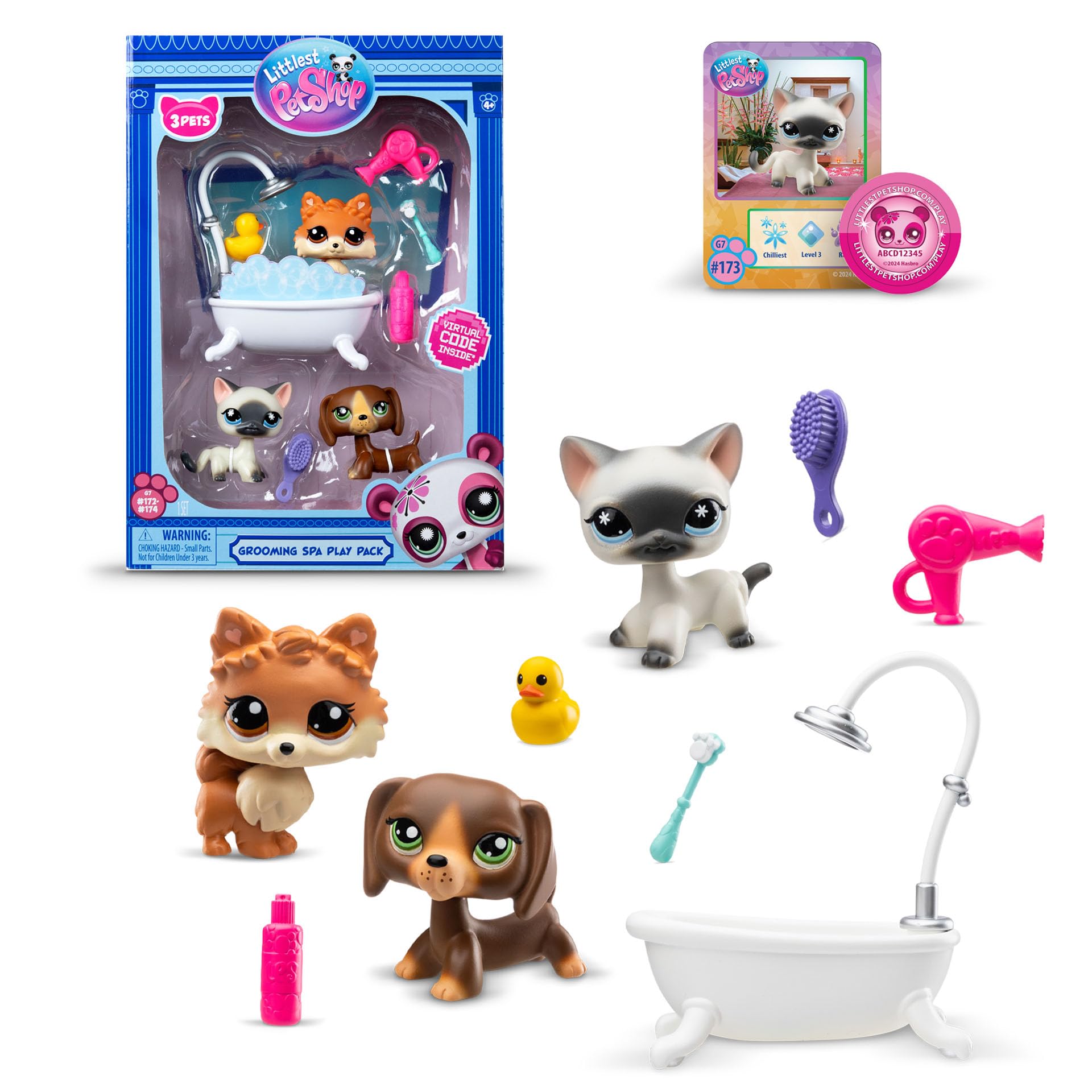 Littlest Pet Shop Grooming Spa Play Pack - 3 Mini Bobble Head Pets with Accessories & Virtual Code 10