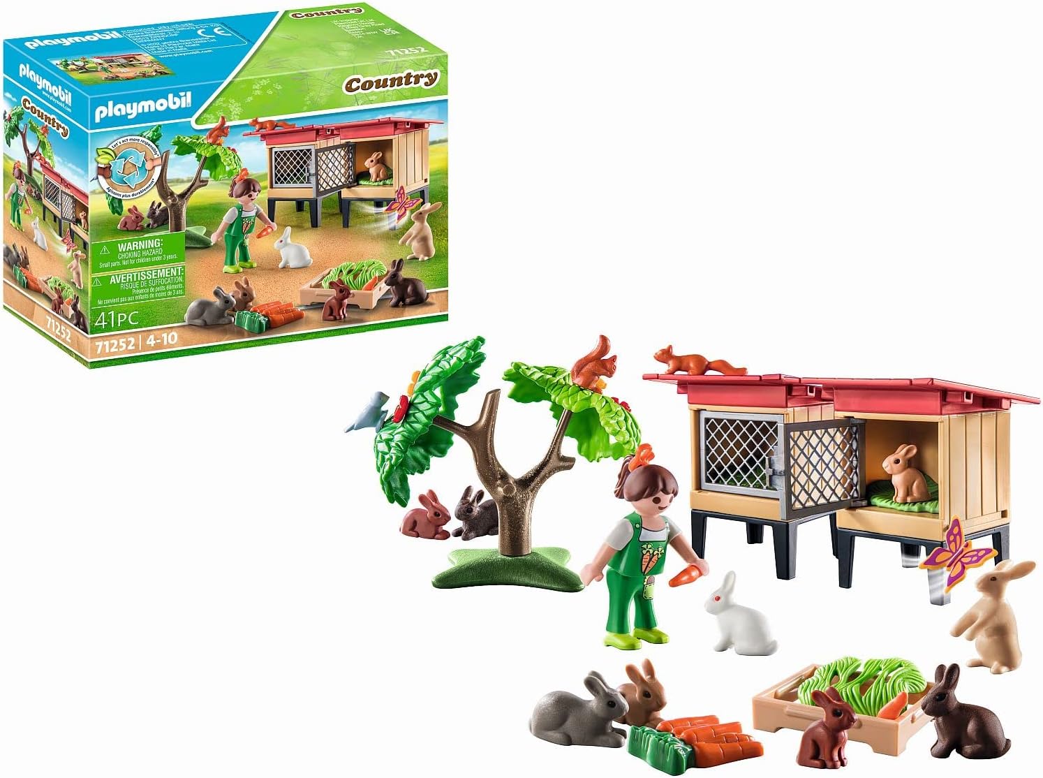 Playmobil 71252 Rabbit Hutch Playset - Sustainable Farm Animals for Kids 4+