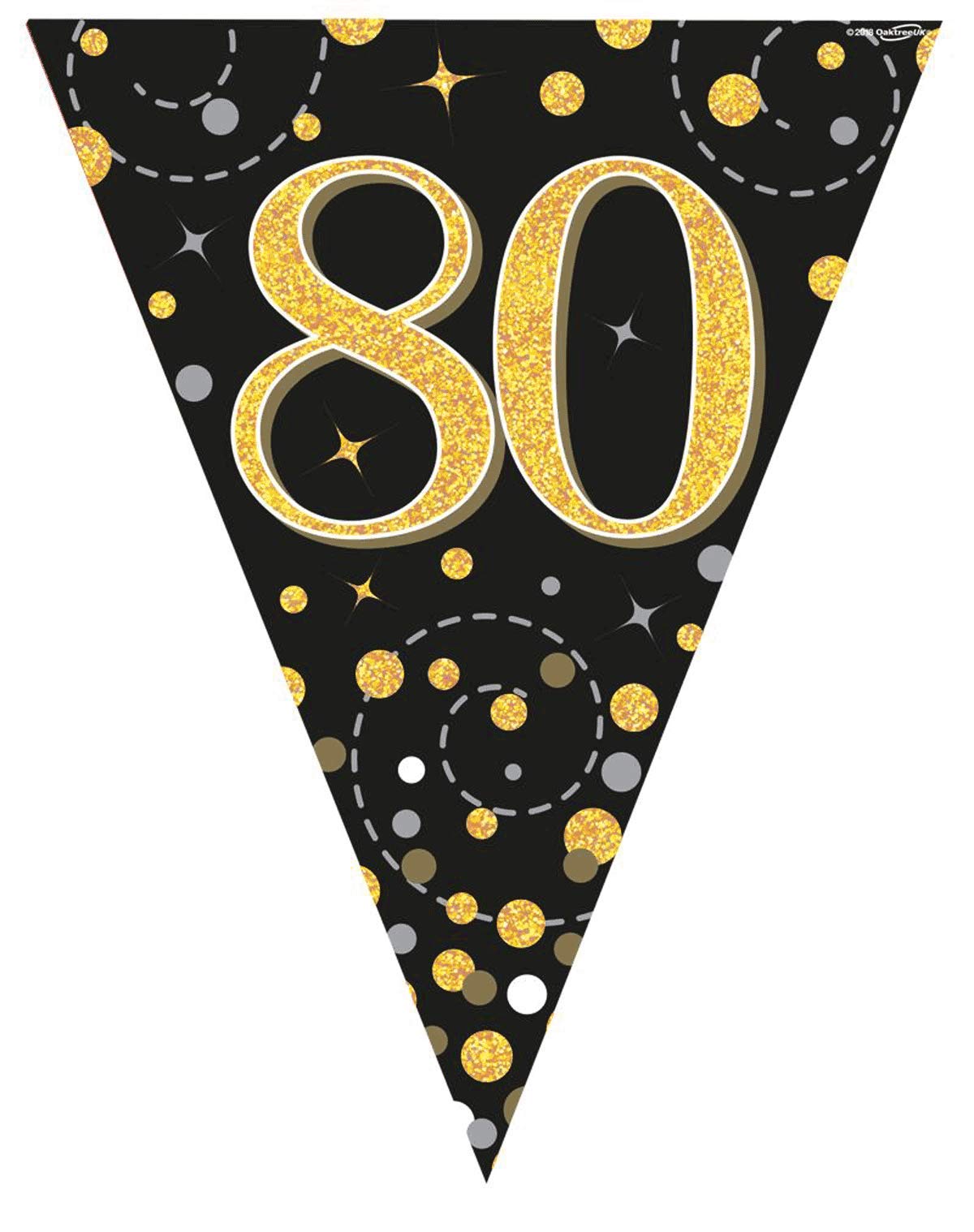 OakTree Sparkling Fizz 80 Bunting - Black & Gold Holographic Flags | 3.9m Length