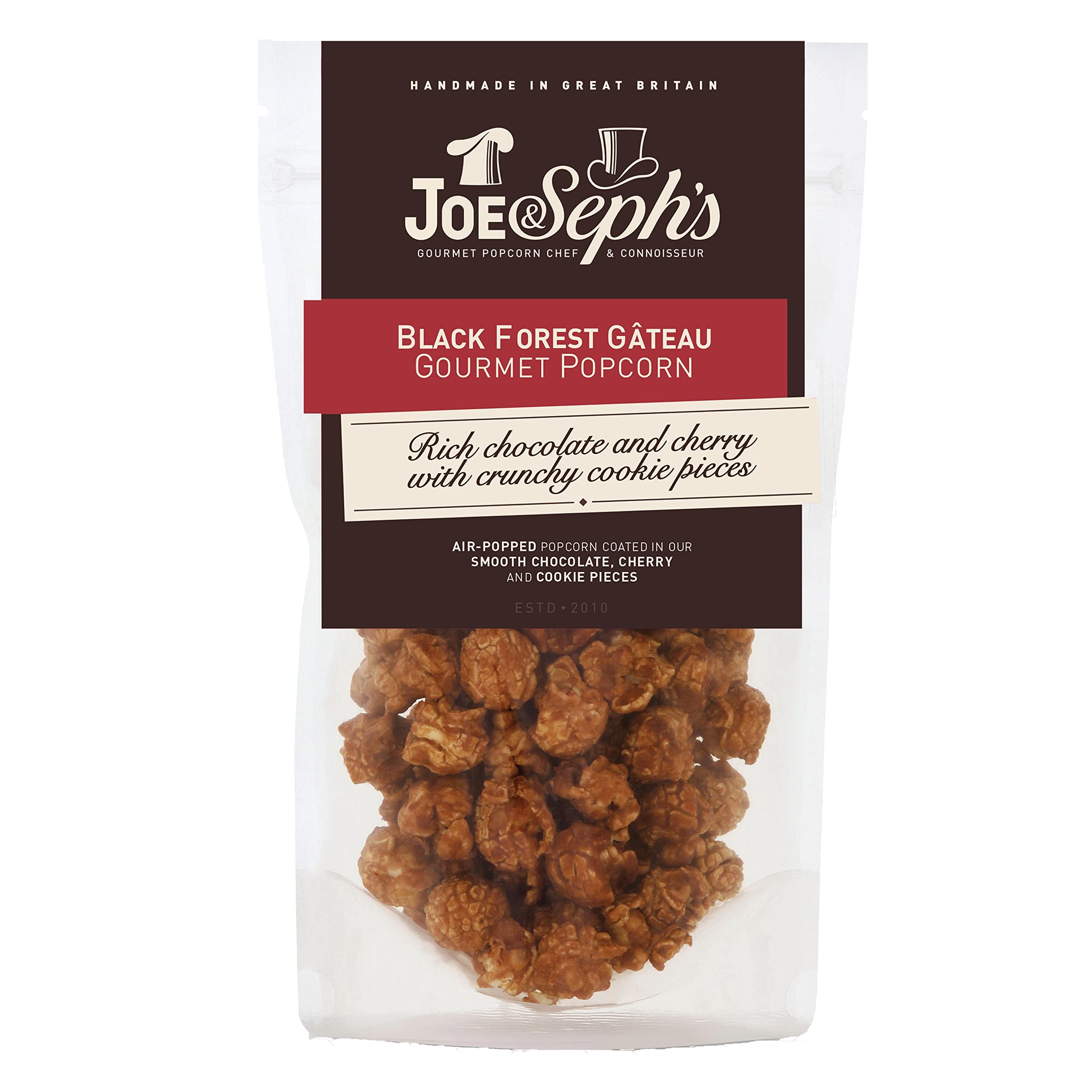 Joe & Seph's Black Forest Gâteau Gourmet Popcorn, 70g - Handmade Air-Popped Snack with Belgian Chocolate & Cherry 8