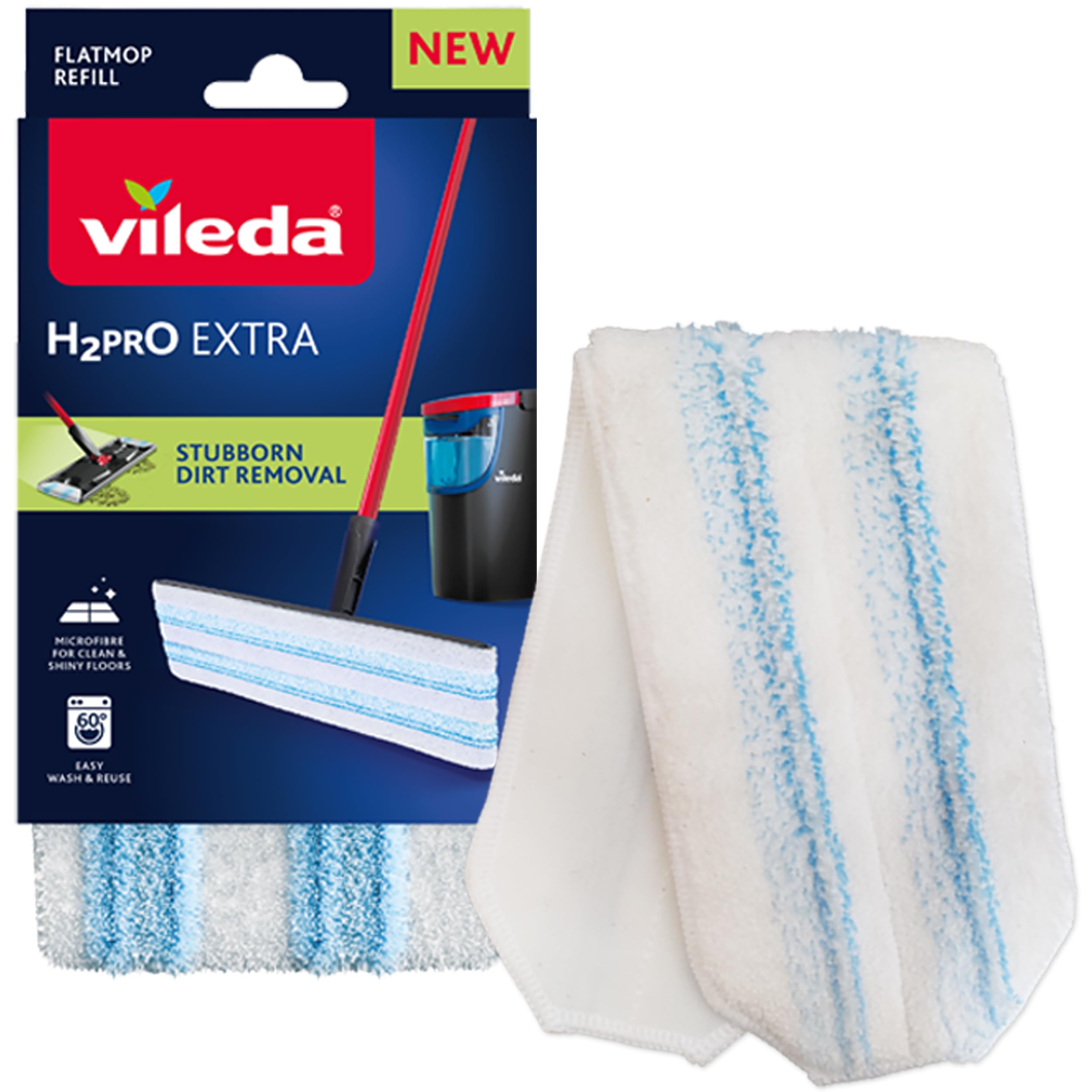 Vileda H2PrO Flat Mop Refill - Microfibre Power for Stubborn Dirt Removal