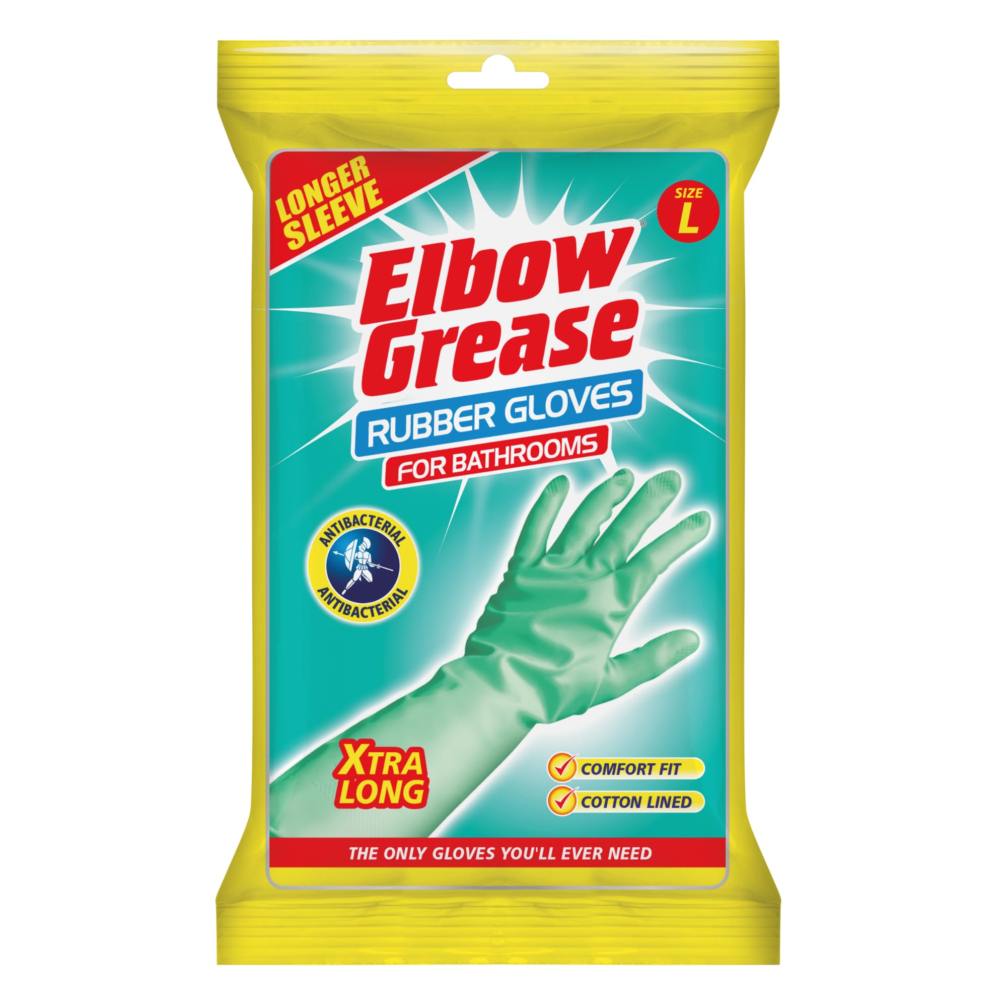 Elbow Grease - Rubber Cleaning Gloves with Cotton Lining for Bathroom & Home Use