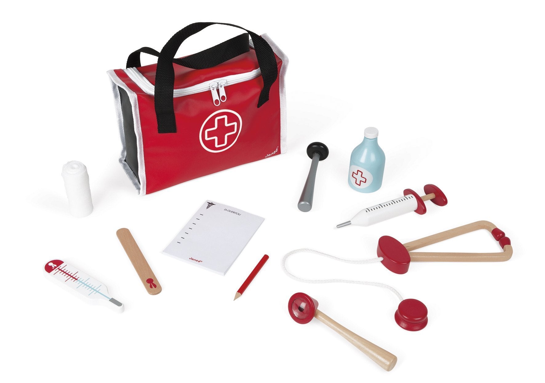 Janod Doctor's Suitcase Pretend Play Toy | 10 Solid Wood Accessories | Ages 3+