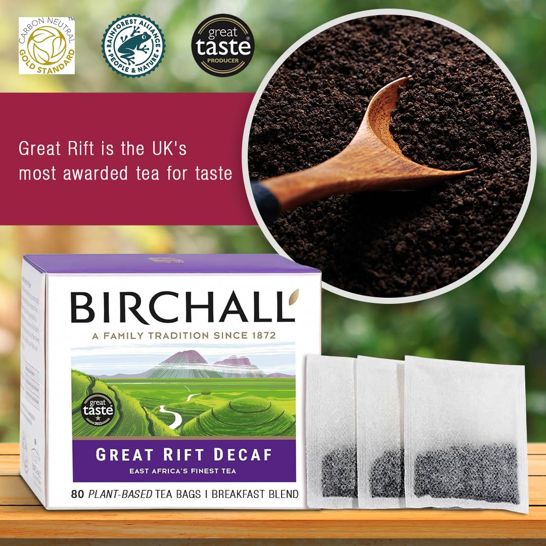 Birchall Great Rift Decaf Blend Tea Bags, English Breakfast Tea, 80 Plant-Based Biodegradable Tea Bags, Rainforest Alliance Certified 4