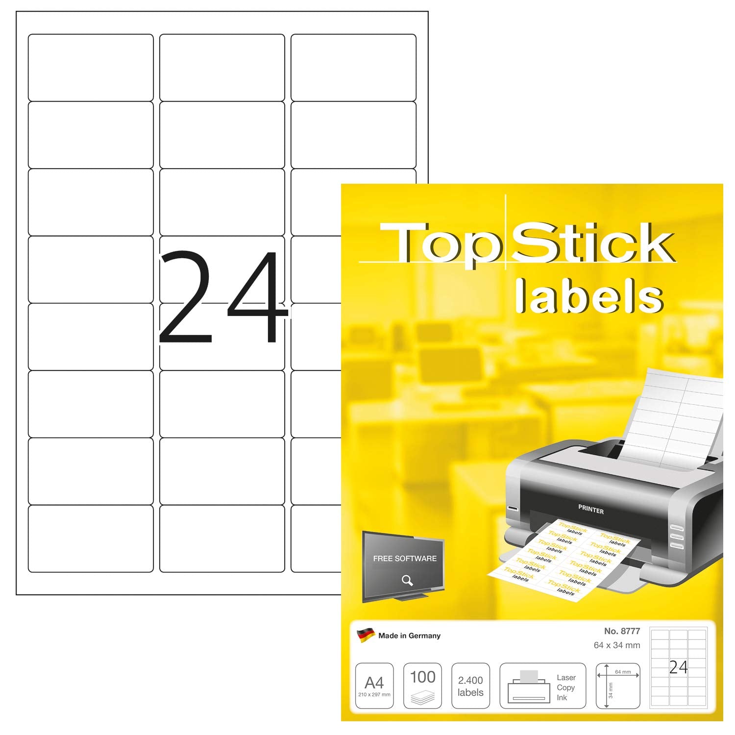 TopStick 8777 Address Mailing Labels - 2400 Labels Total | 64 x 34 mm | 100 Sheets 1