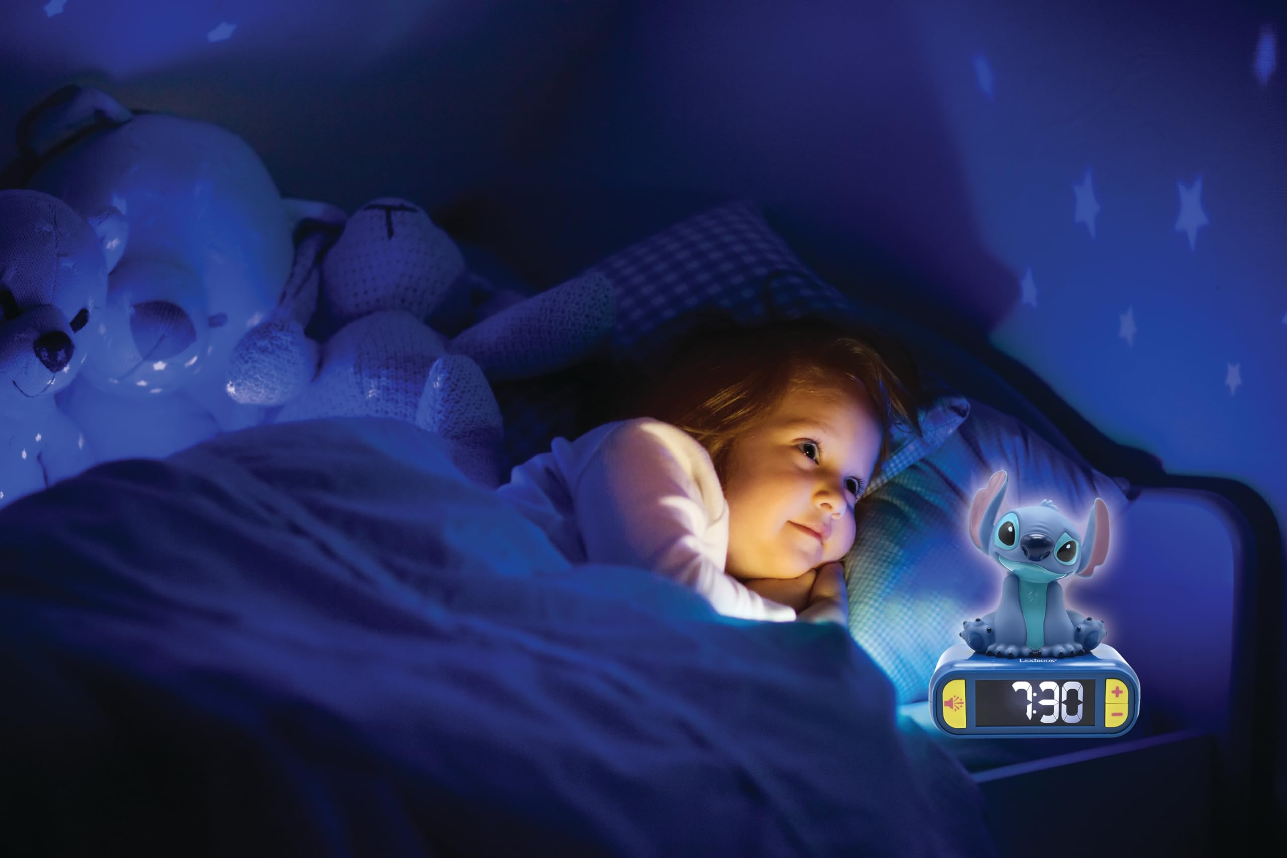 Lexibook Disney Stitch Nightlight Alarm Clock with Sounds and LCD Backlit Screen - Blue 3