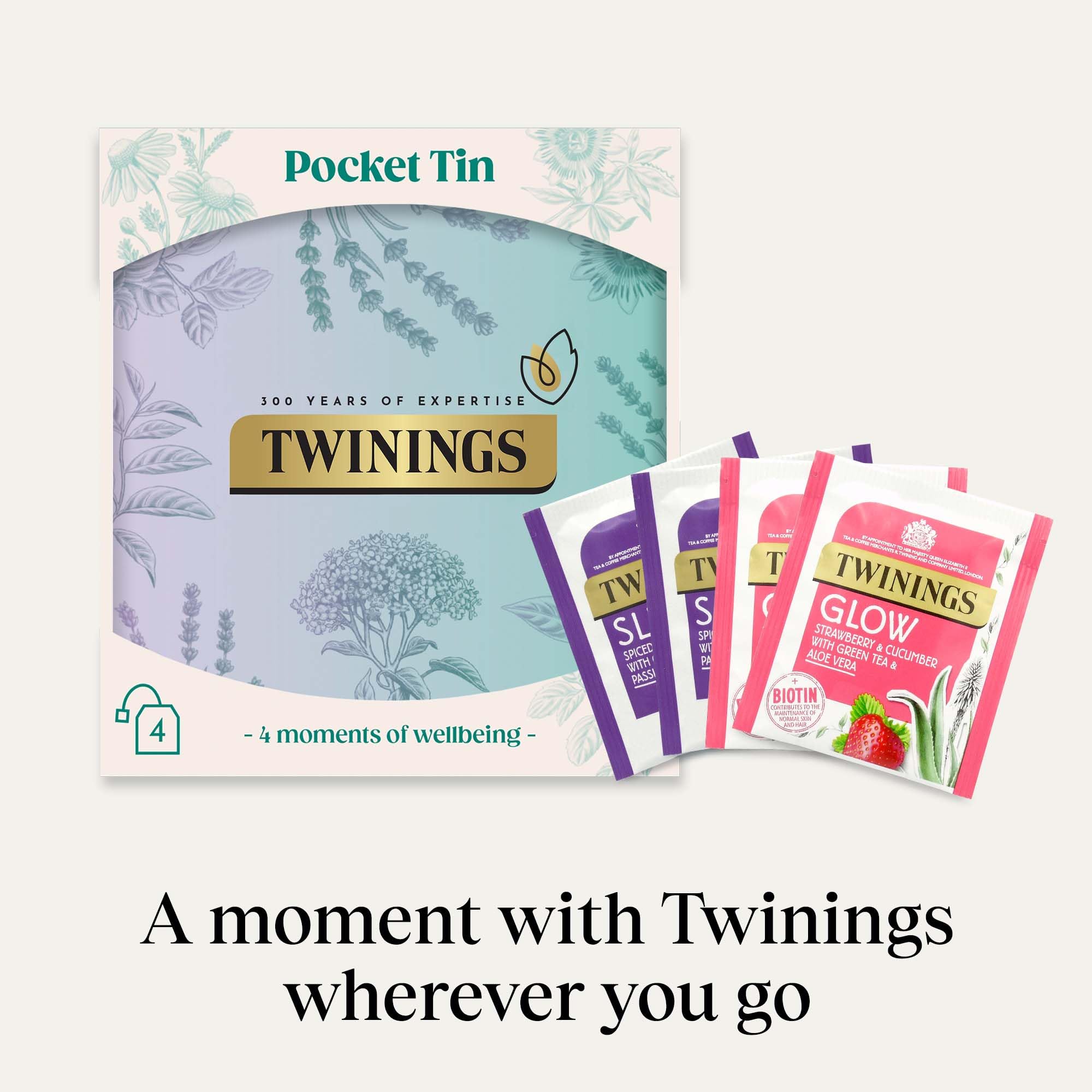 Twinings Festive Limited Edition Pocket Tea Tin - 4 Envelopes | Superblends Sleep Spiced Apple & Glow