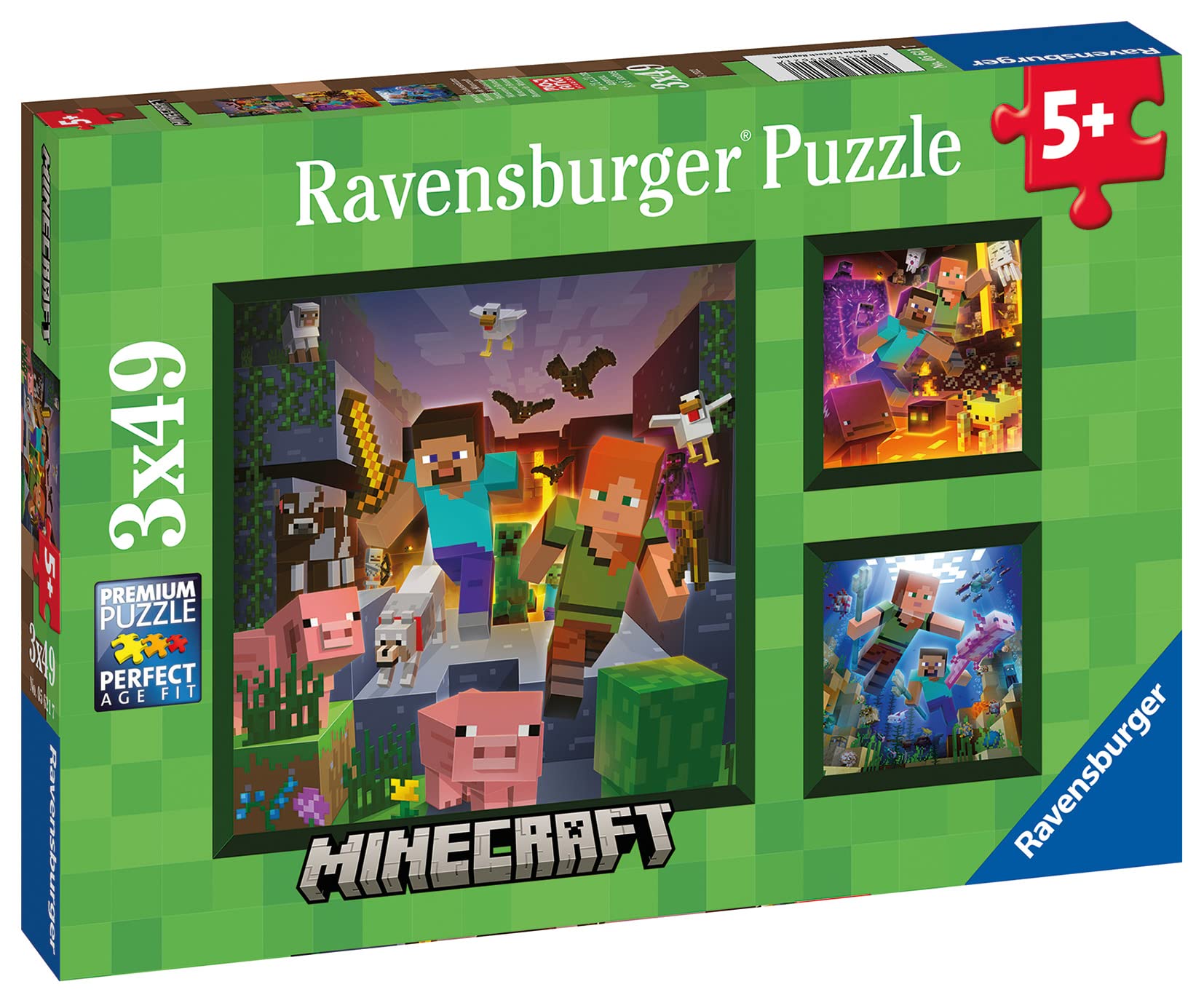 Ravensburger Minecraft Biomes 3x 49-Piece Jigsaw Puzzles for Kids 5 Years & Up