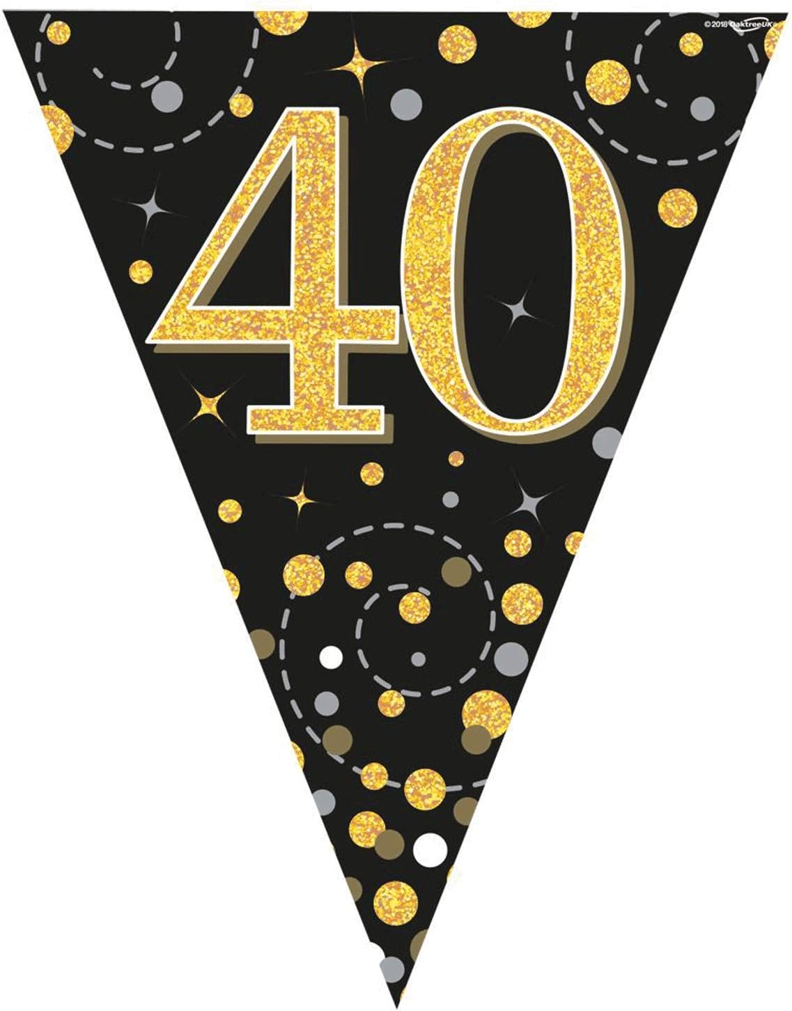 Party Bunting Sparkling Fizz - Black & Gold Holographic 11 Flags 3.9m