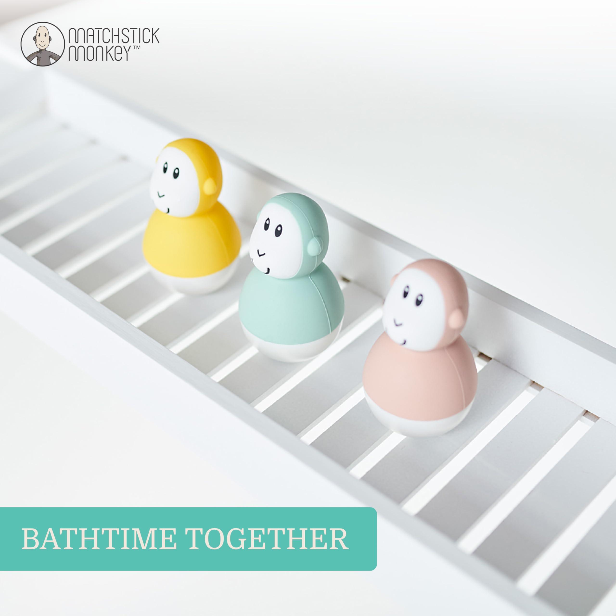 Matchstick Monkey Bathtime Wobblers - Antimicrobial Baby Bath Toy Set for 12+ Months 4