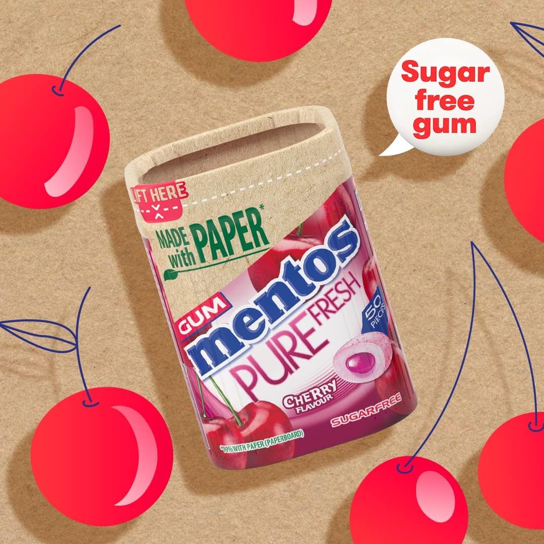 MENTOS Pure Fresh Sugar Free Chewing Gum - Cherry Flavor | 50 count (Pack of 6)
