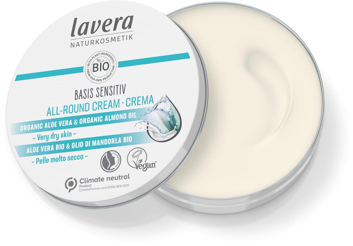 lavera basis sensitiv All-Round Cream - 24h Intense Moisture | Organic Aloe Vera & Almond Oil | 150 ml