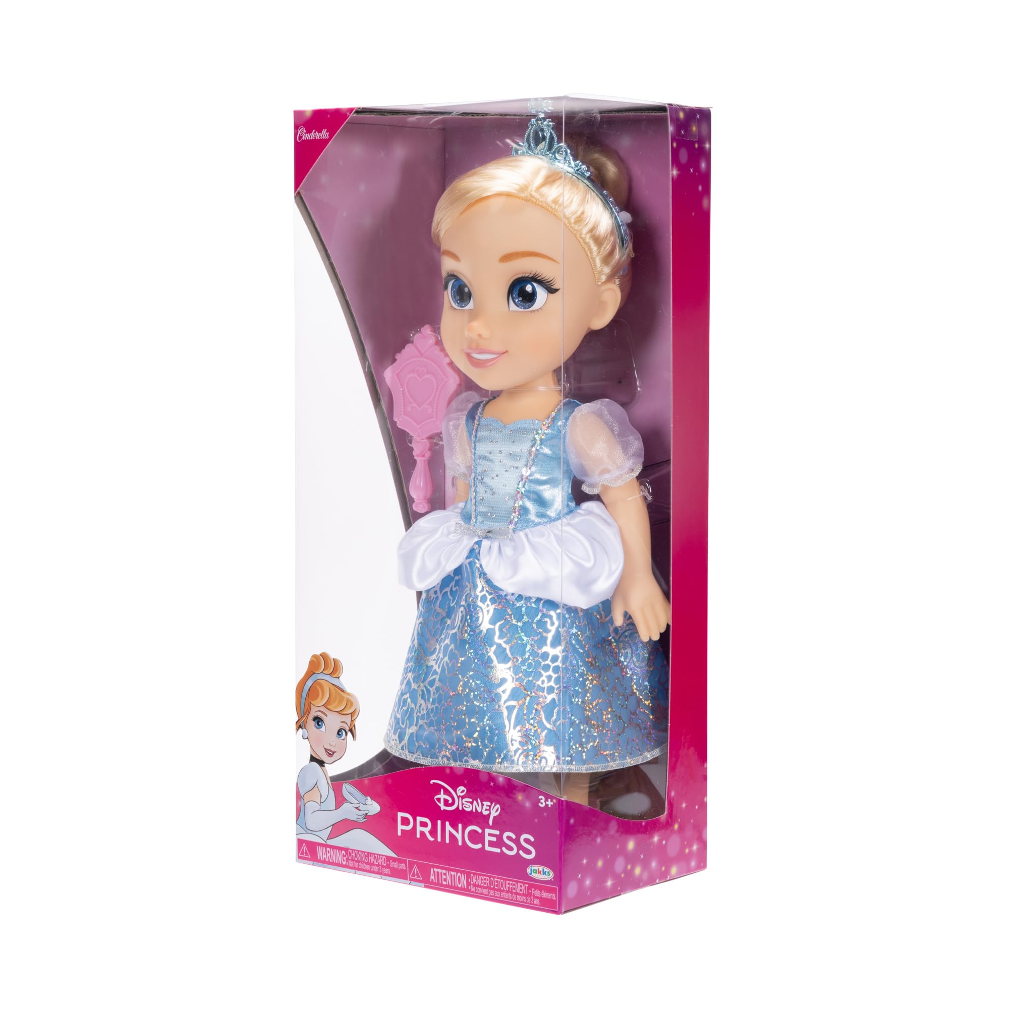 Disney Princess Cinderella Doll, 14” / 35cm Tall Doll with Royal Reflection Eyes Includes Shimmery Platinum Holofoil Printed Removable Dress, Shoes, Tiara and Brush, Perfect for Girls Ages 3+ 4