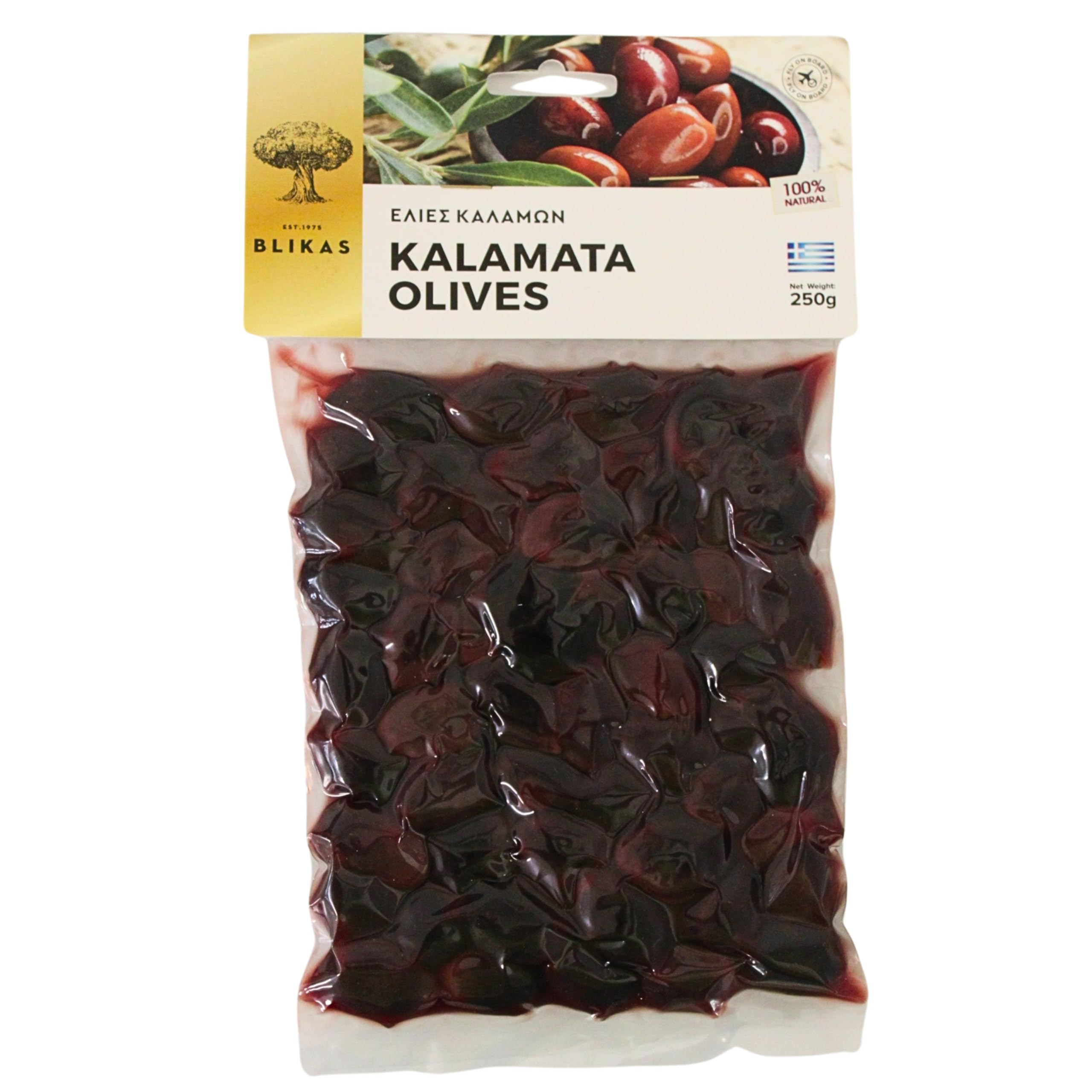 Blikas Greek Kalamata Olives - Whole Black | 2 x 250g Pack (500g Total) | All Natural