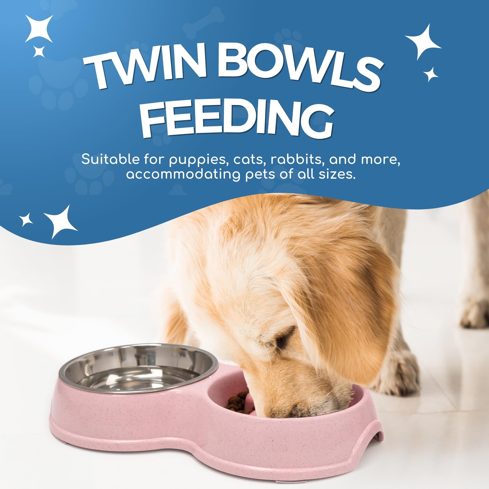 Fur & Bone Double Slow Feeder Dog Bowl - Stainless Steel & Wheat Straw | Non-Slip Base | Pink 3