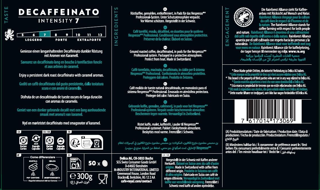 Café Royal Professional Pads - Espresso Decaffeinato, 50 Pads, 100% Arabica, Stärke 7/10, Nespresso-kompatibel 8