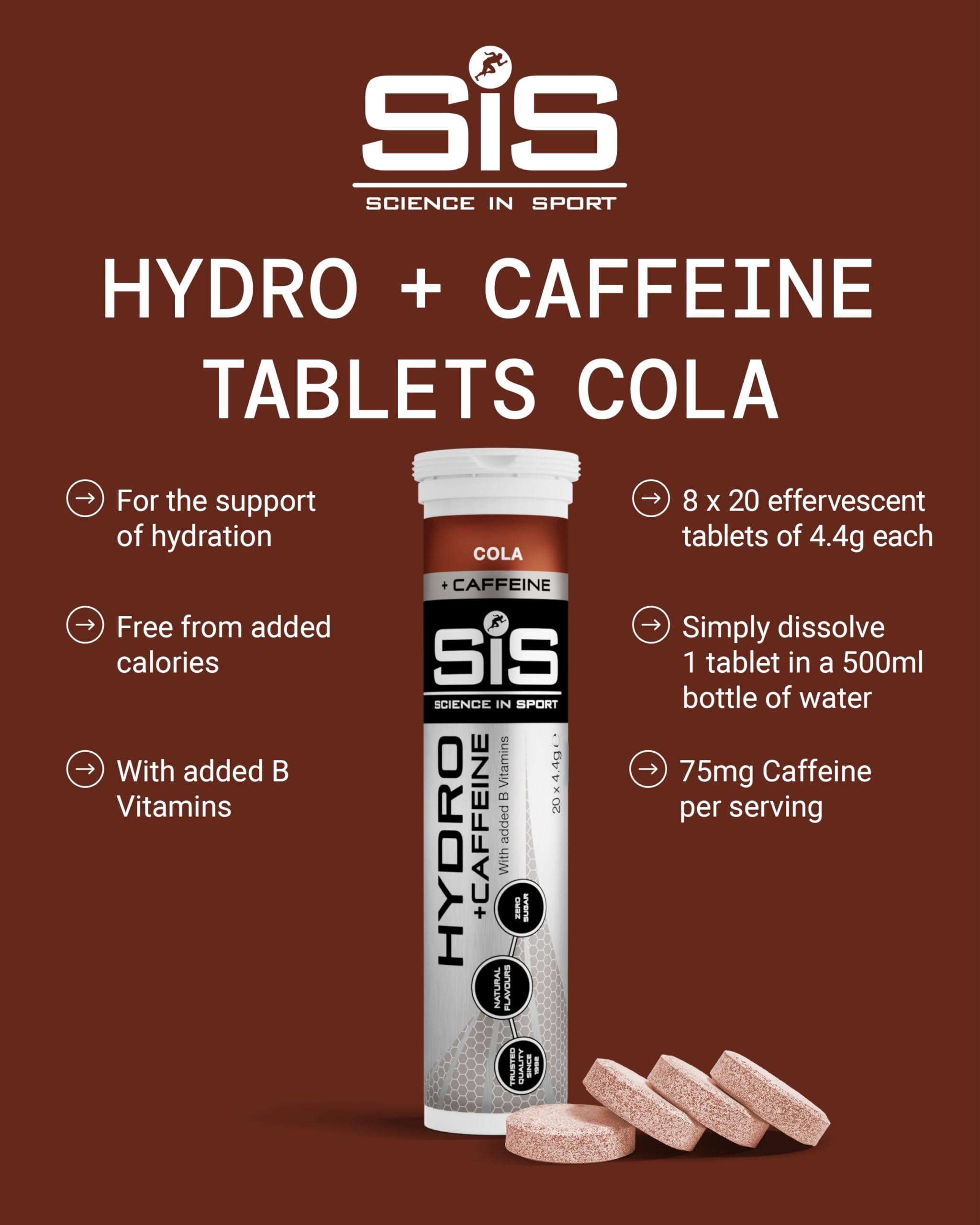Science in Sport GO Hydro Electrolyte Tablets with Caffeine – Cola Flavor, 160 Tablets (8 x 20), Zero Sugar, Vegan