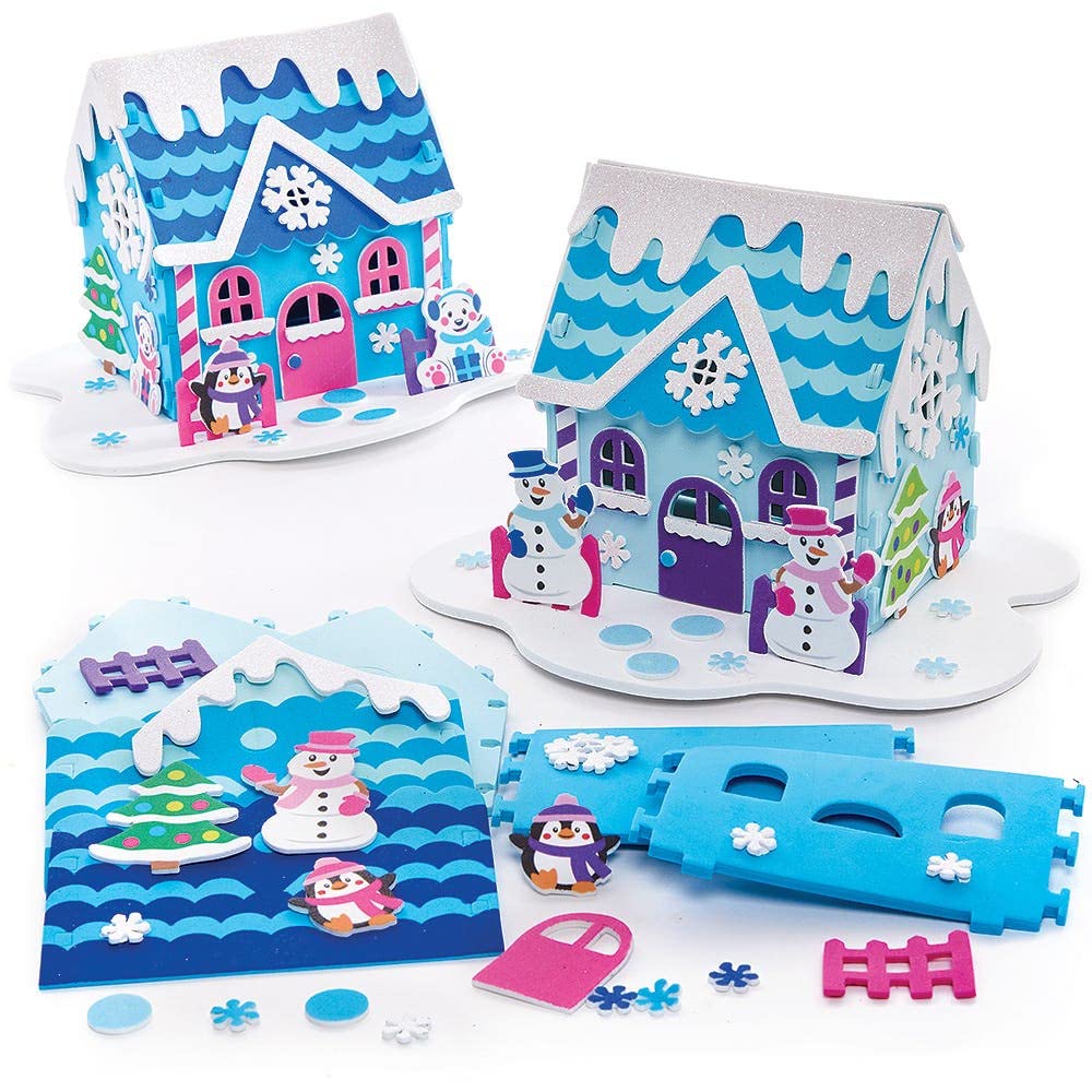 Baker Ross FX292 Snowman House Craft Kit - Pack of 2, 3D Foam Christmas Decoration for Kids 1