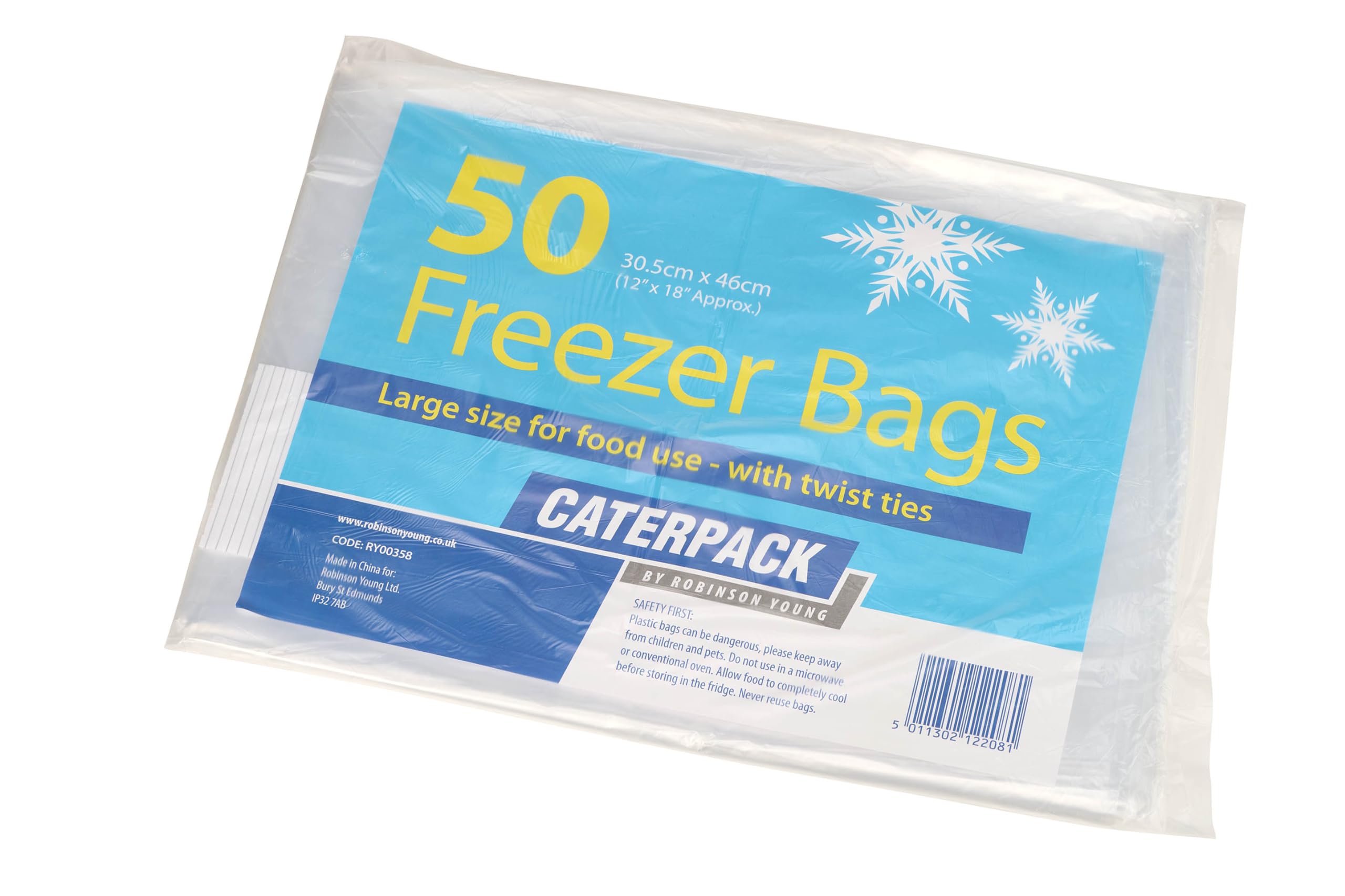 Caterpack Freezer Bags, 50-Piece with Twist Ties – Regular Size Freezer Storage Bags in Dispenser Carton