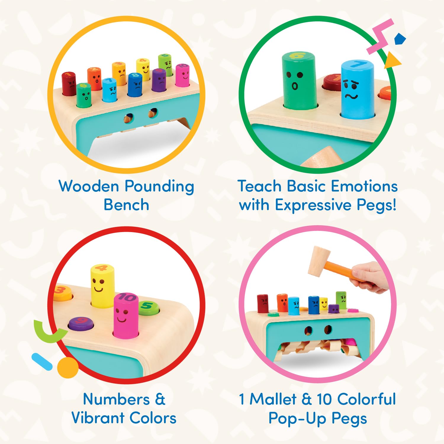 Battat Wooden Pounding Bench Toy - Hammering Pegs Playset for Toddlers 12 Months+ 8