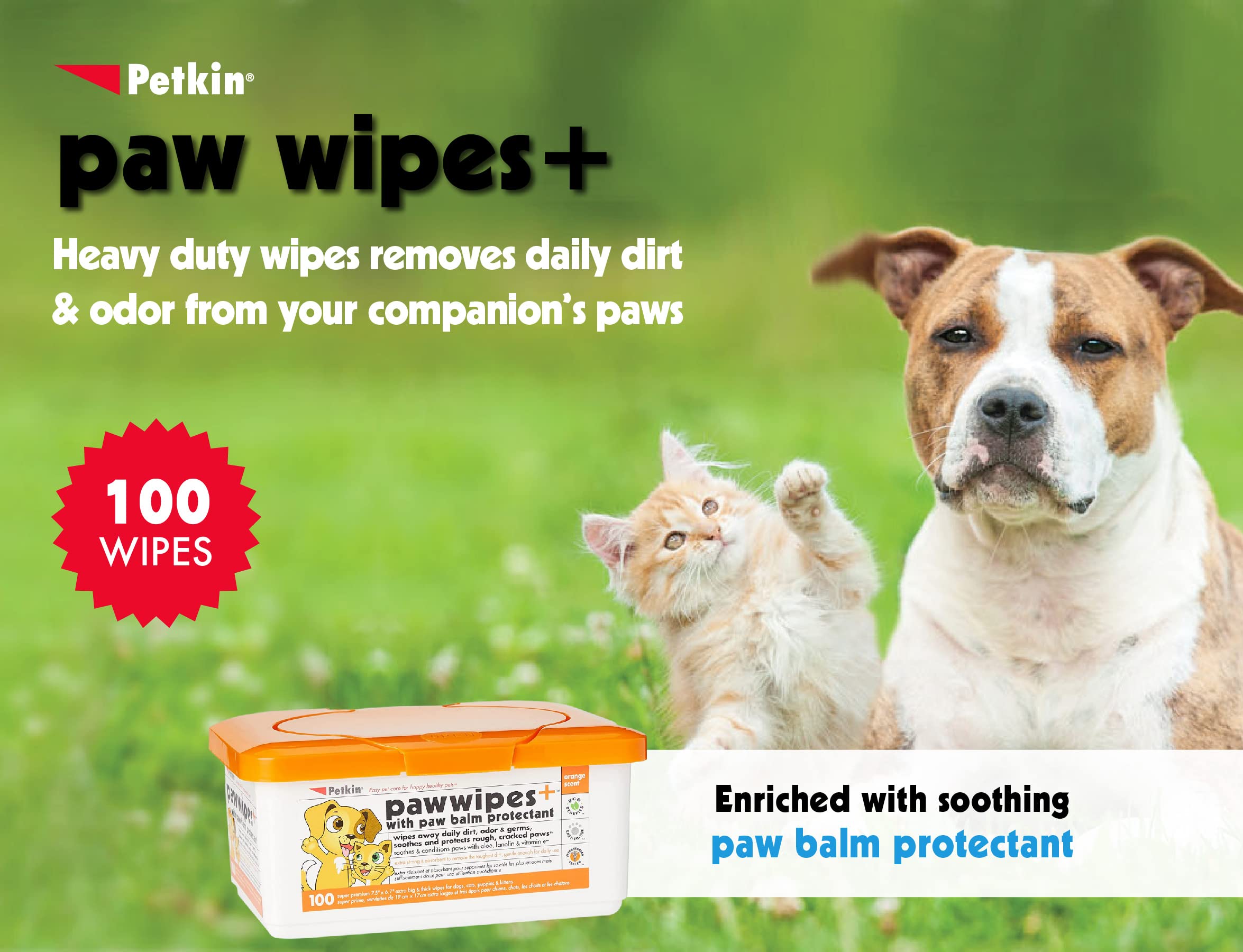 Petkin Paw Wipes - Extra Soft & Strong Aloe Vera Formula for Daily Paw Care | 100 Count