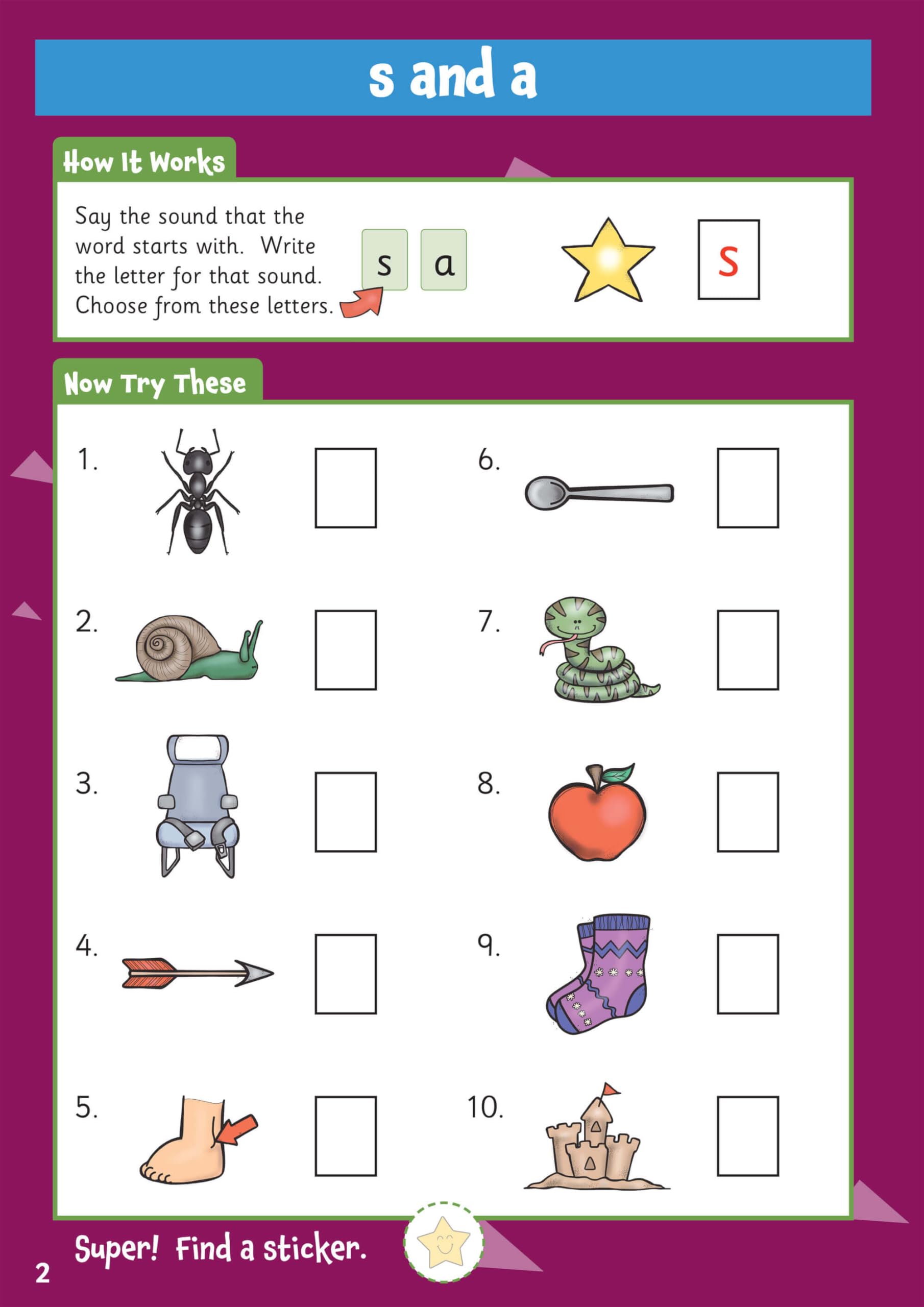 CGP 10 Minutes a Day Phonics for Ages 3-5 Activity Book with Reward Stickers 2