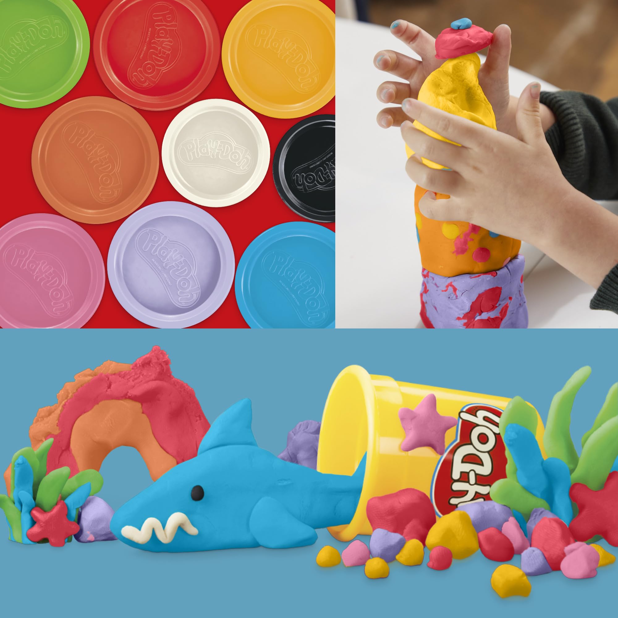 Play-Doh Lieblingsfarben 9er-Set mit 7 großen und 2 kleinen Dosen – Rot, Orange, Gelb, Grün, Blau, Lila, Pink, Schwarz, Weiß 6