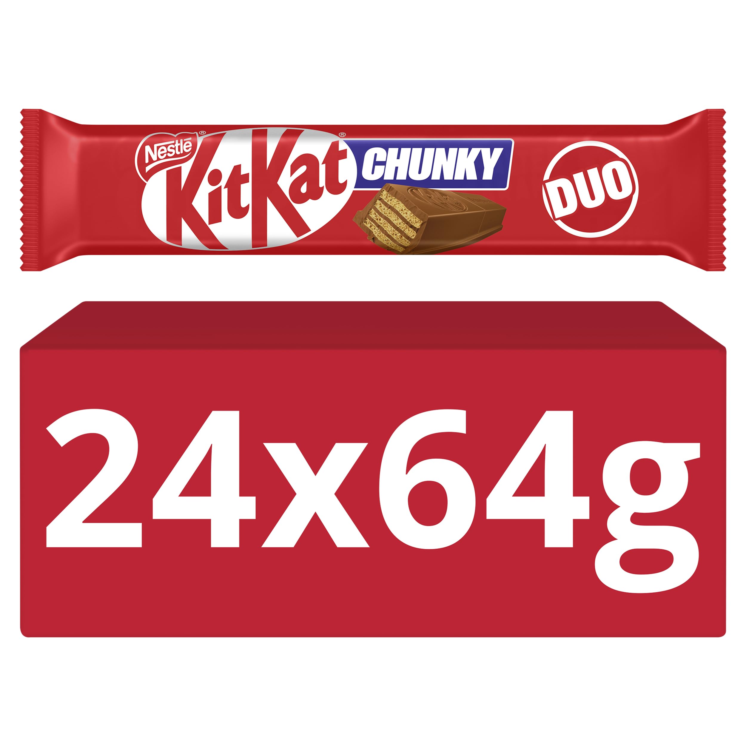KitKat Chunky Duo Milk Chocolate Bars - Crispy Wafer with Milk Chocolate Coating | 24 x 64g Bars