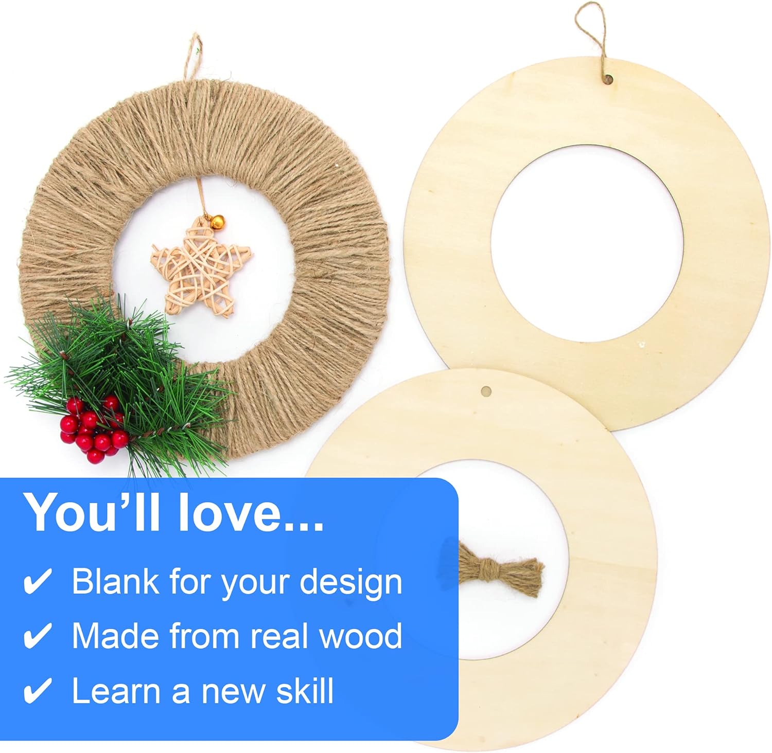 Baker Ross FE907 Large Wooden Wreath Blanks - Pack of 6 Craft Kits for Kids 3