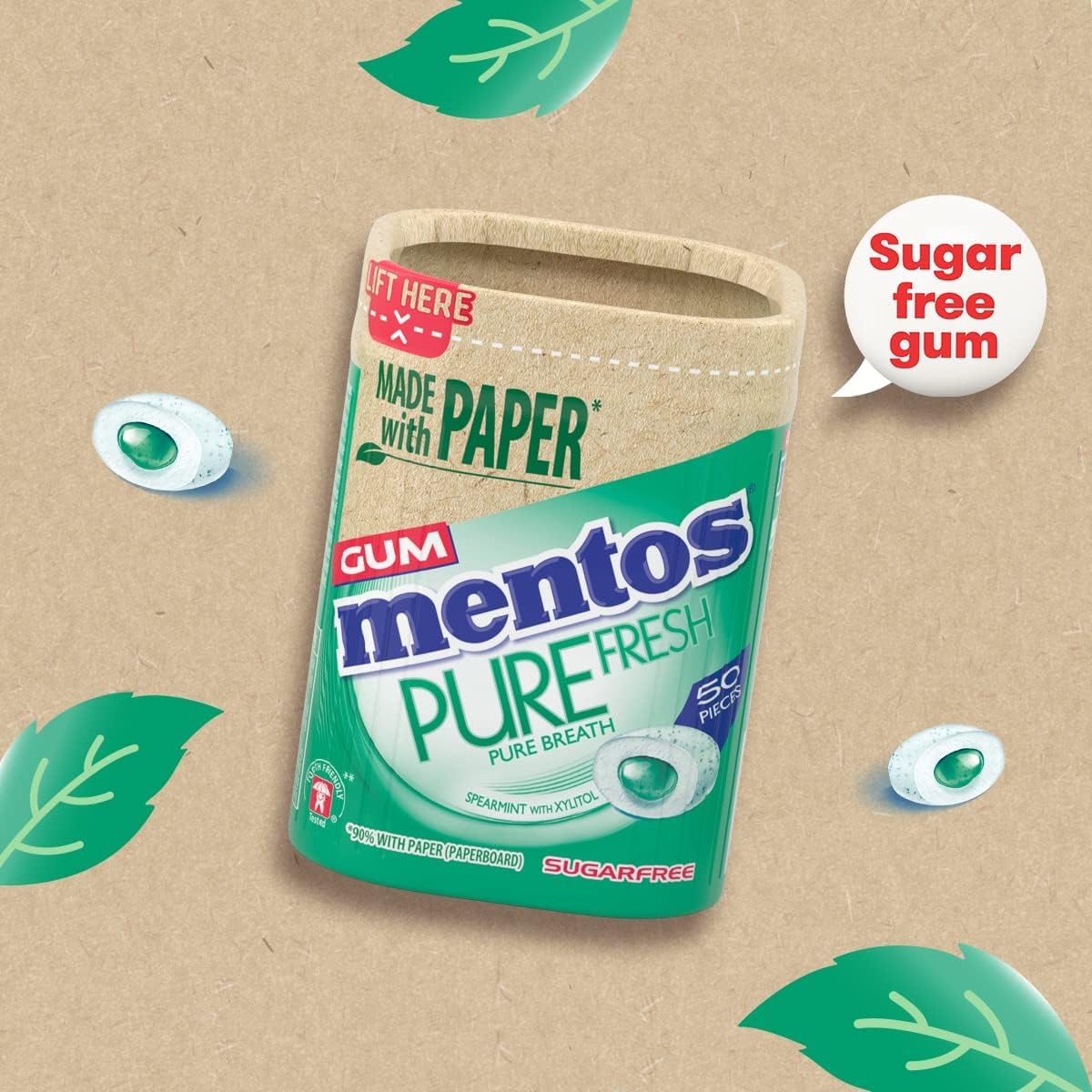 MENTOS PURE FRESH Sugar-Free Chewing Gum - Spearmint Liquid Filled | 6 Pack (730g Total)
