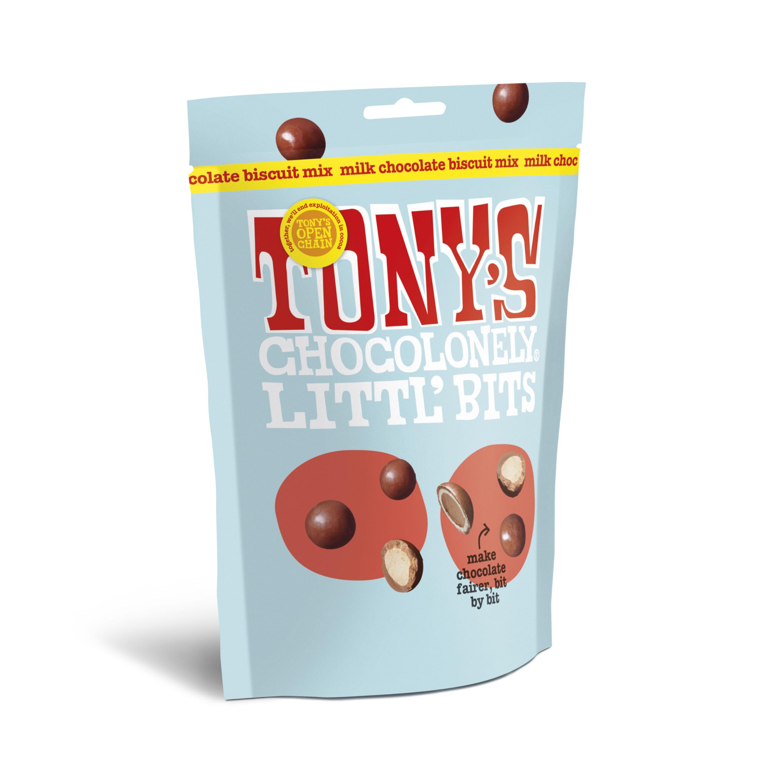 Tony's Chocolonely Littl’ Bits Chocolate Mix Balls - Mini Milk & White Chocolate with Biscuit 4