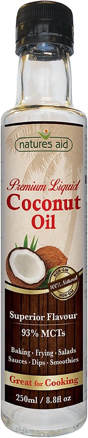 Natures Aid Premium Liquid Coconut Oil, 250ml – Non-Hydrogenated with 93% MCTs for Cooking & Baking