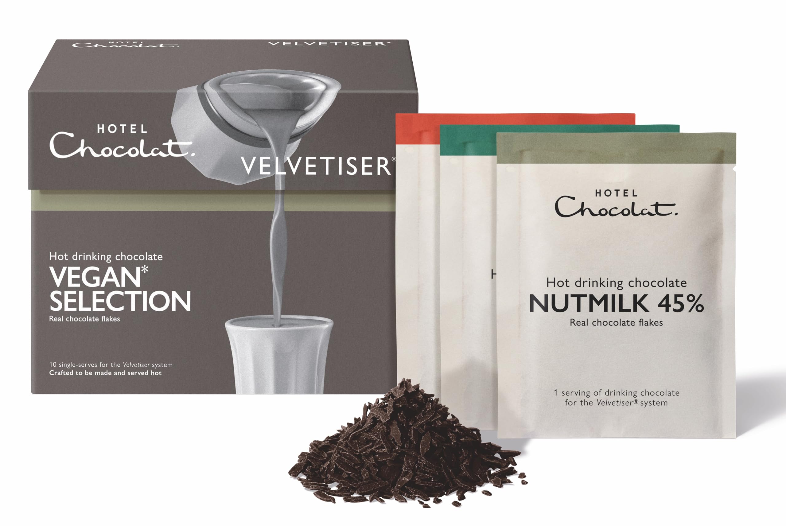 Hotel Chocolat Vegan Hot Chocolate Selection Sachets - 10 Sachets, 5 Recipes, Compatible with Velvetiser