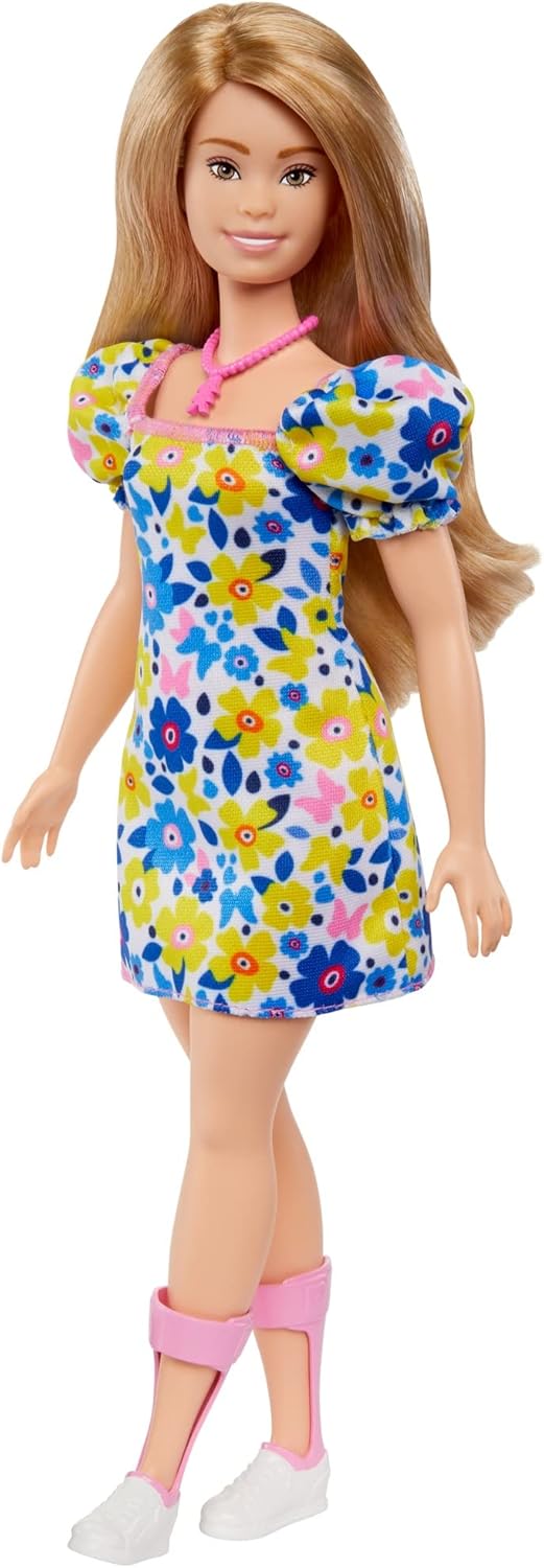 Barbie Fashionistas Doll #208 with Down Syndrome - Floral Dress & AFOs, Ages 3+ 4