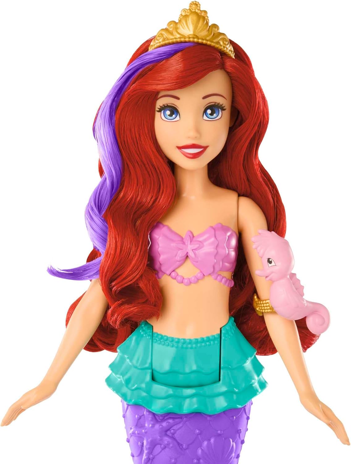 Disney Princess Ariel Swimming Mermaid Doll with Color-Change Hair & Seahorse Friend - Ages 3+ 4