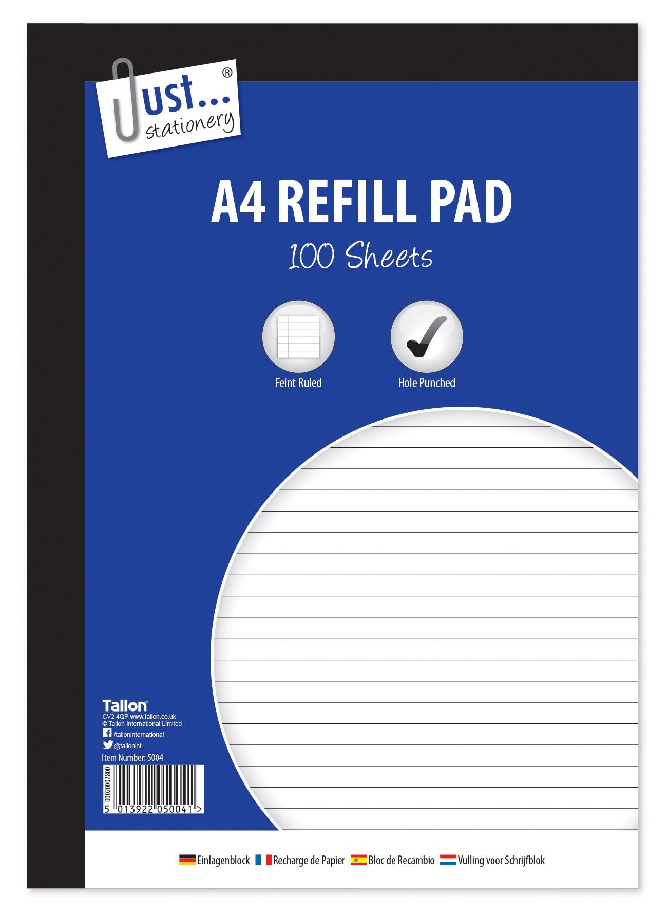 Just stationery A4 Refill Pad, White, 100 Sheets, 53gsm Paper | Side Bound with 2 Holes