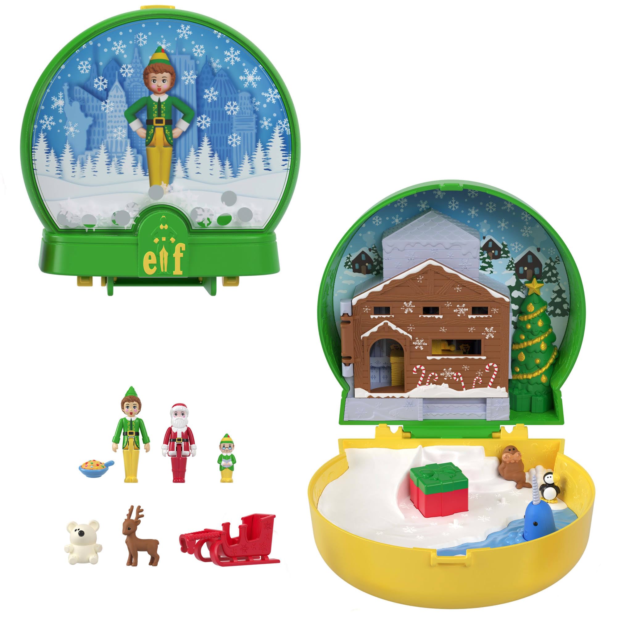 Polly Pocket x Elf Collaboration Compact Playset with Micro Buddy & Santa Dolls 1