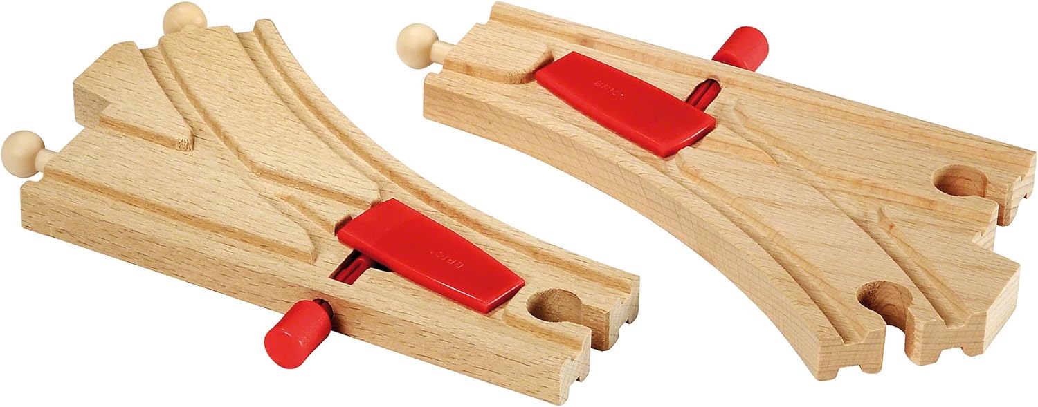 BRIO World Mechanical Switches Wooden Train Track - 2 Pack for Kids 3 Years Up 3