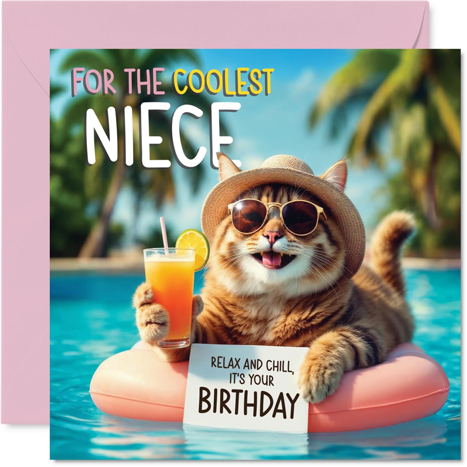 Stuff4 Niece Birthday Card - Pool Cat Design | 145mm x 145mm | Uncoated Interior