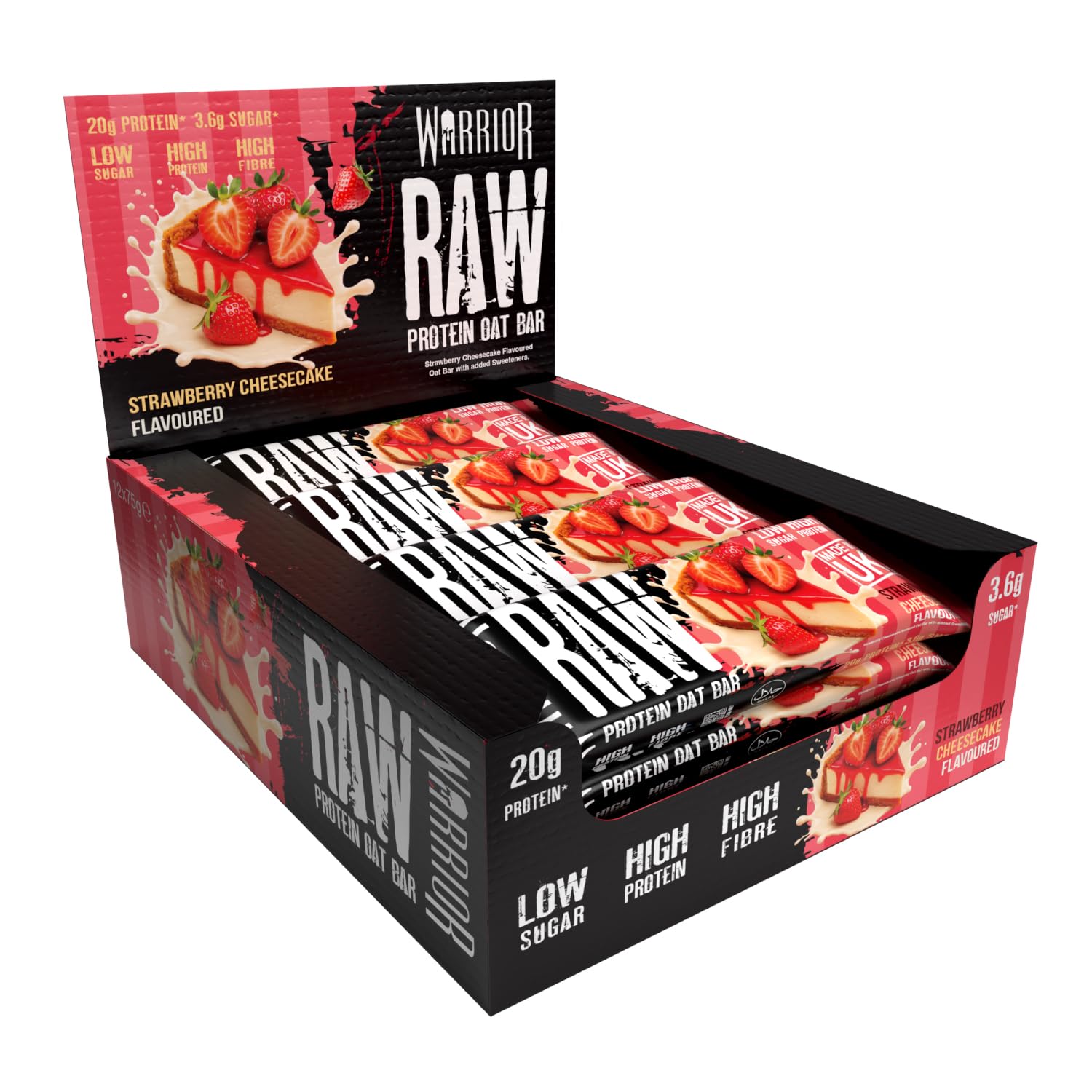Warrior RAW Proteinriegel – 12 x 75 g zähe Hafer-Flapjacks – proteinreich, zuckerarm, ballaststoffreich