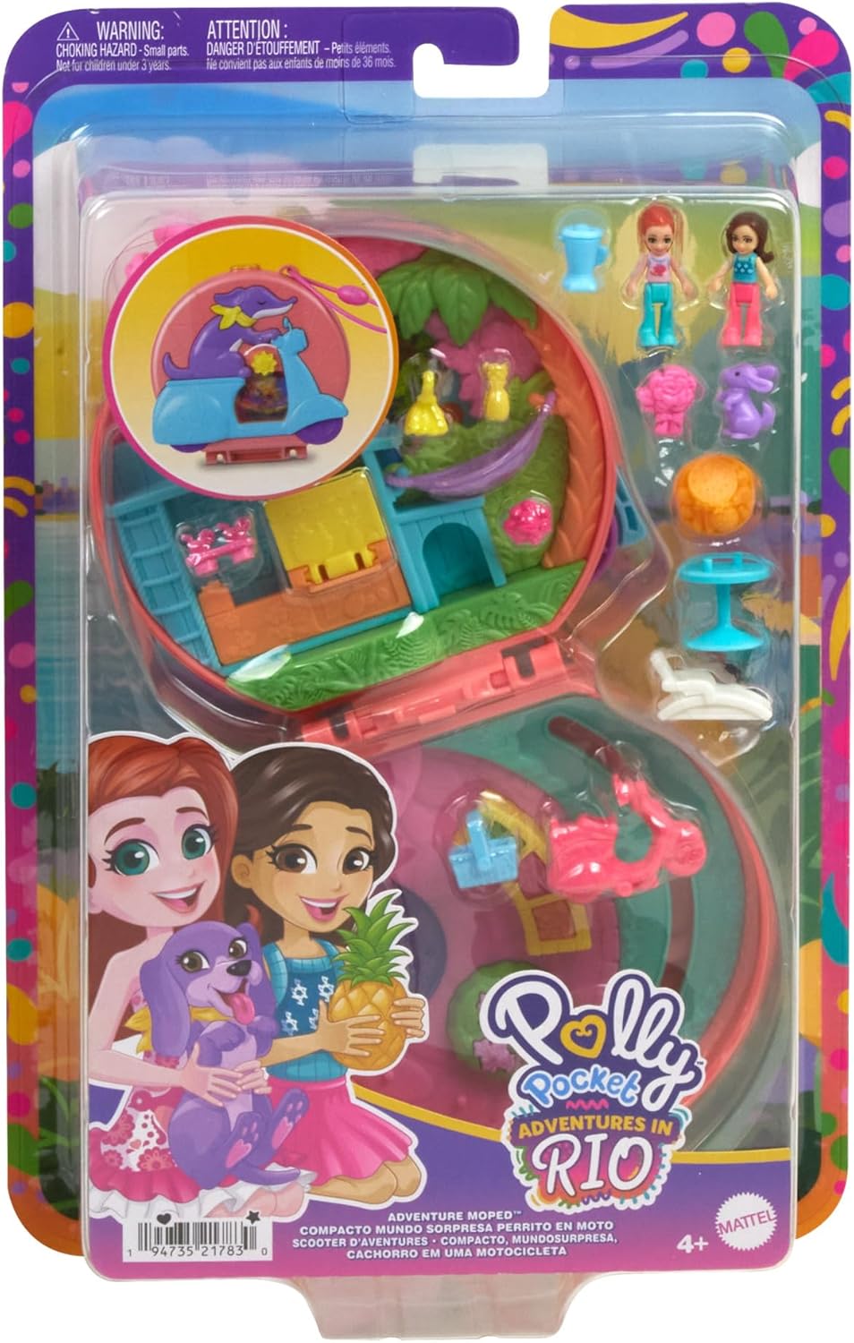 Polly Pocket Adventure Moped Compact - Doll Playset with 2 Micro Dolls & Puppy Pet, Ages 4-10 4
