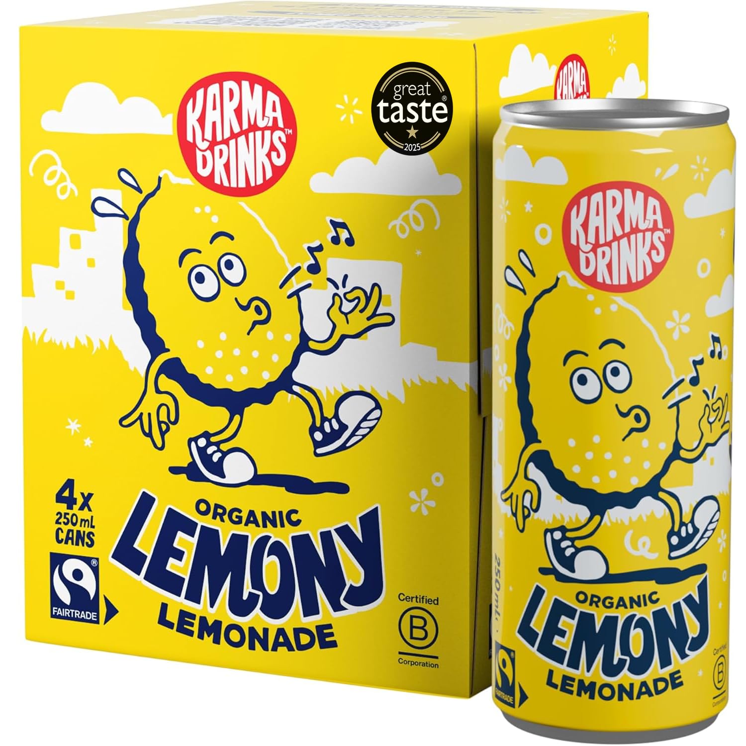 Karma Drinks Lemony Lemonade - Natural Fizzy Soft Drink (4 x 250ml Cans) 7
