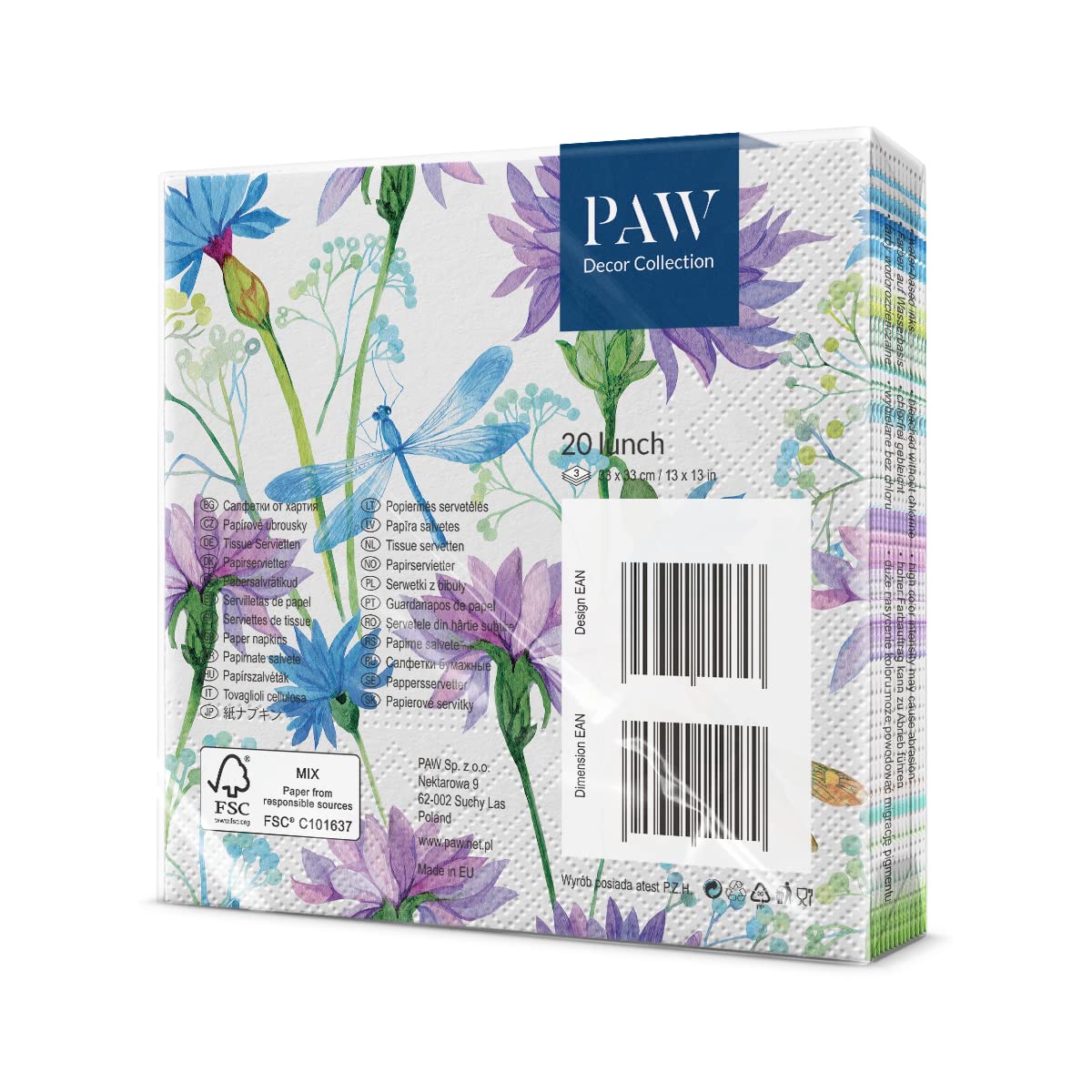 PAW Decor Collection 3-Ply Napkins - Flower With Dragonfly Design | 33 x 33 cm | 20 Count 2