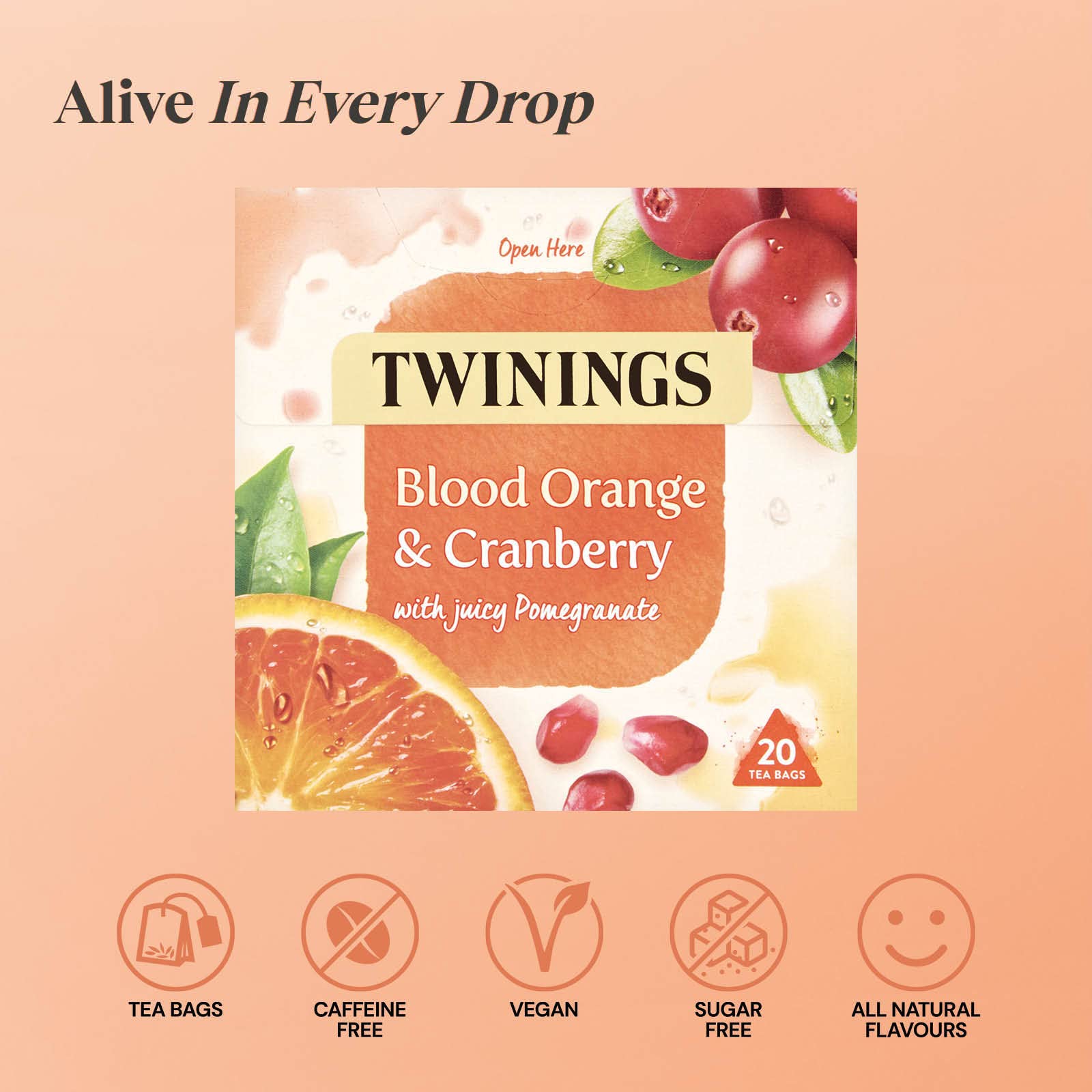 Twinings Blood Orange Cranberry Pomegranate Fruit Tea 80 Tea Bags Caffeine Free 5