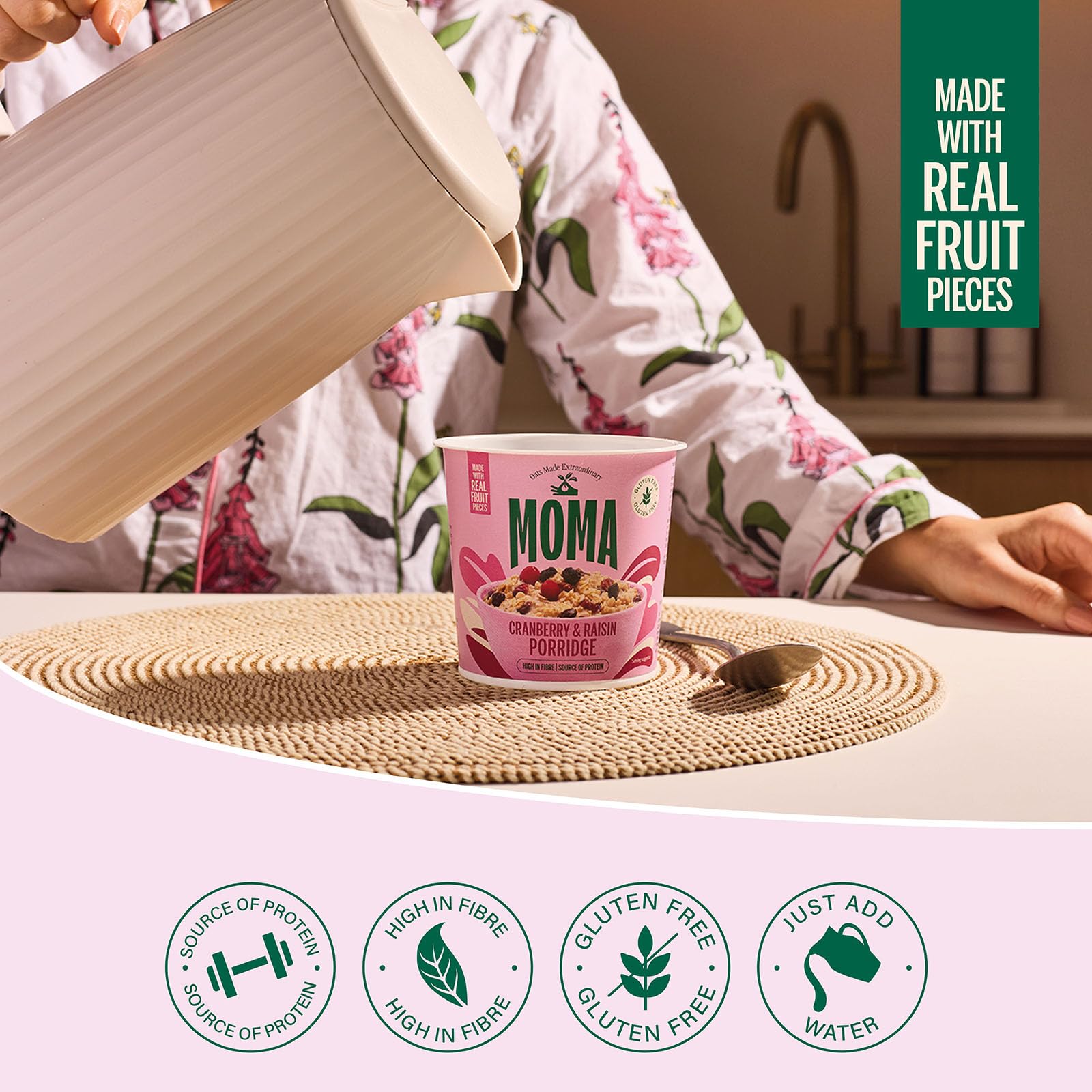 MOMA – Instant-Porridge-Becher mit Cranberry und Rosinen – 12er-Packung mit 70 g – Glutenfrei, ballaststoffreich, Proteinquelle 3