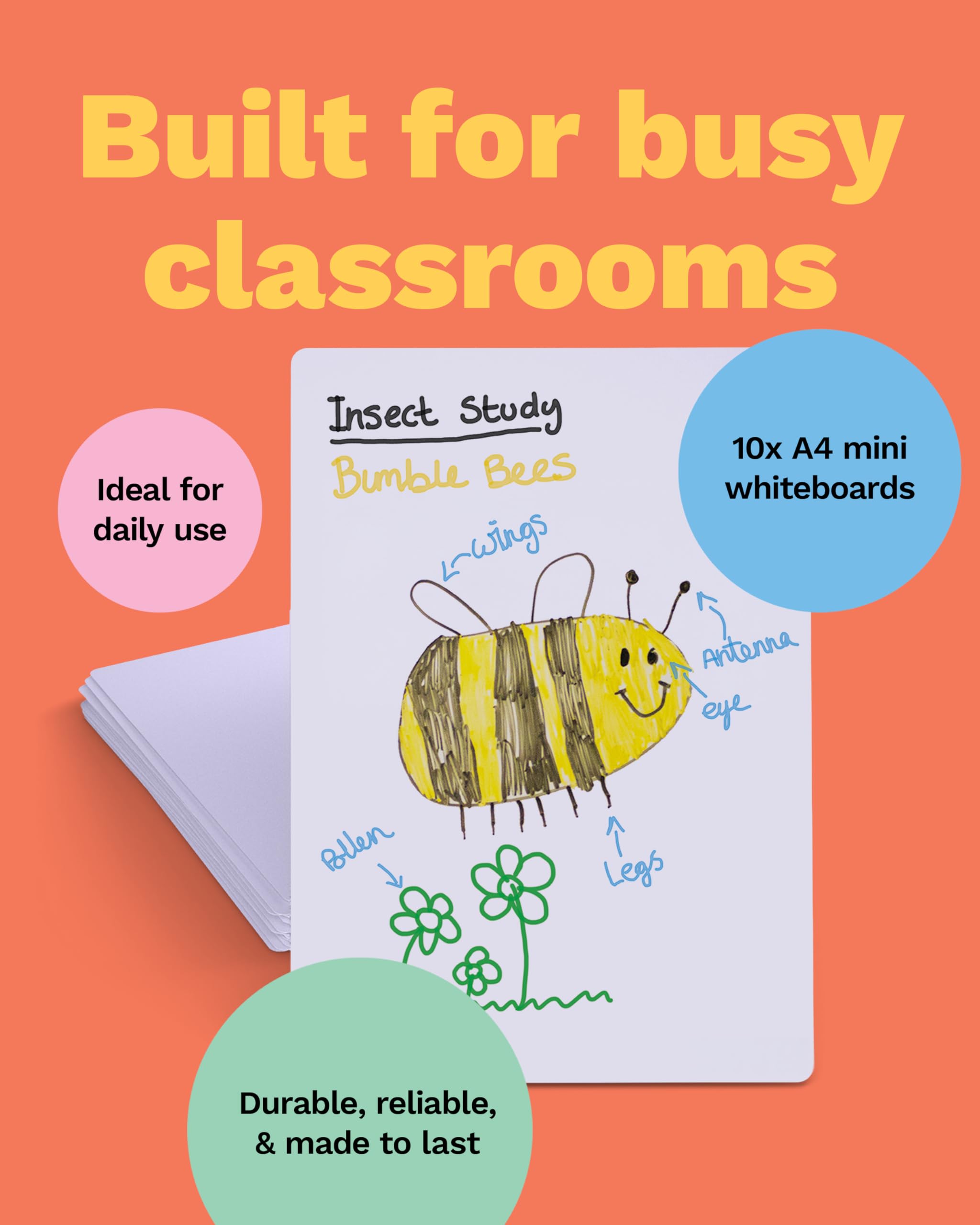SHOW-ME A4 Mini Whiteboards - Plain Drywipe, Lightweight 0.5mm, Pack of 10 7