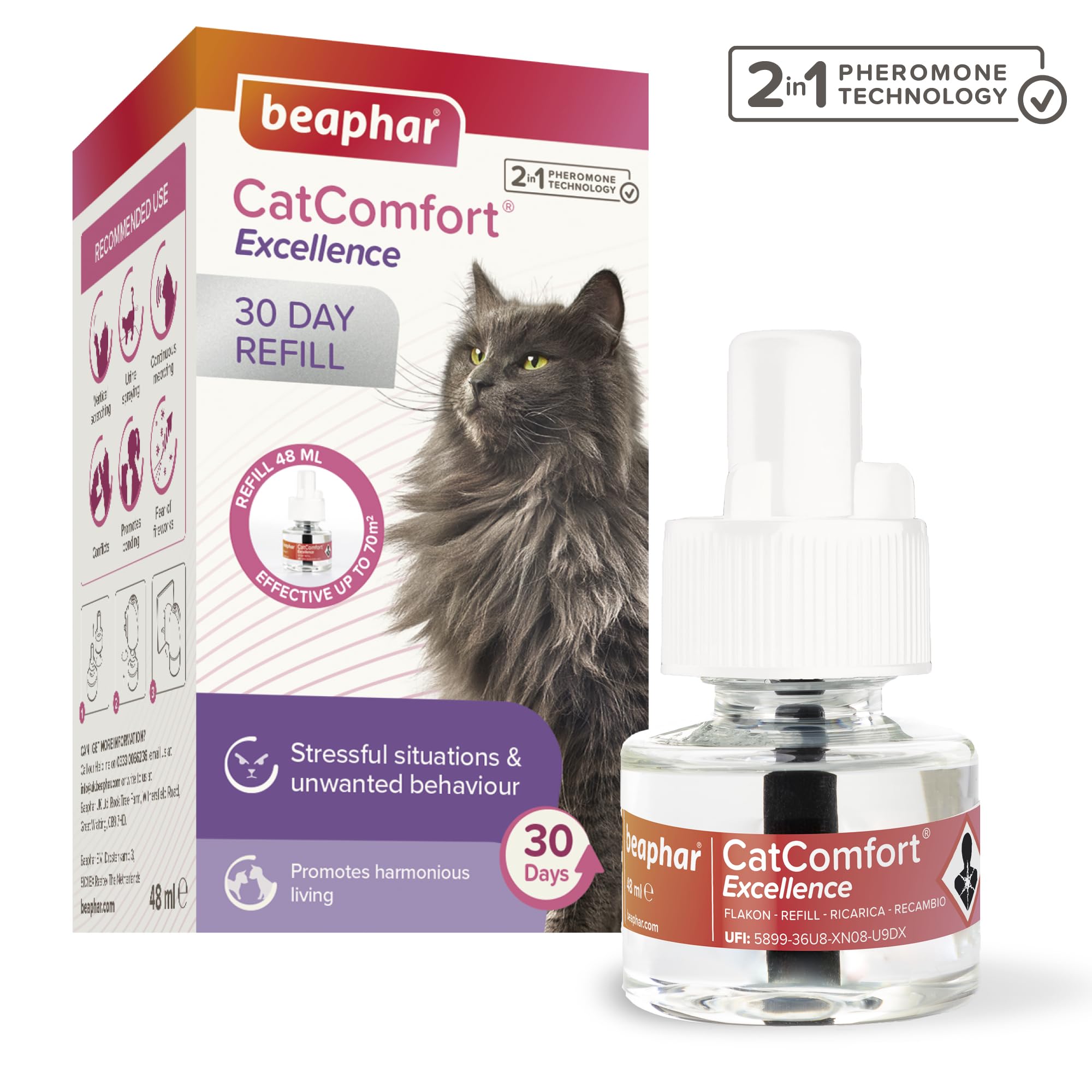 Beaphar CatComfort Excellence Refill – 30 Day Pheromone Calming for Cats | 48Ml 3